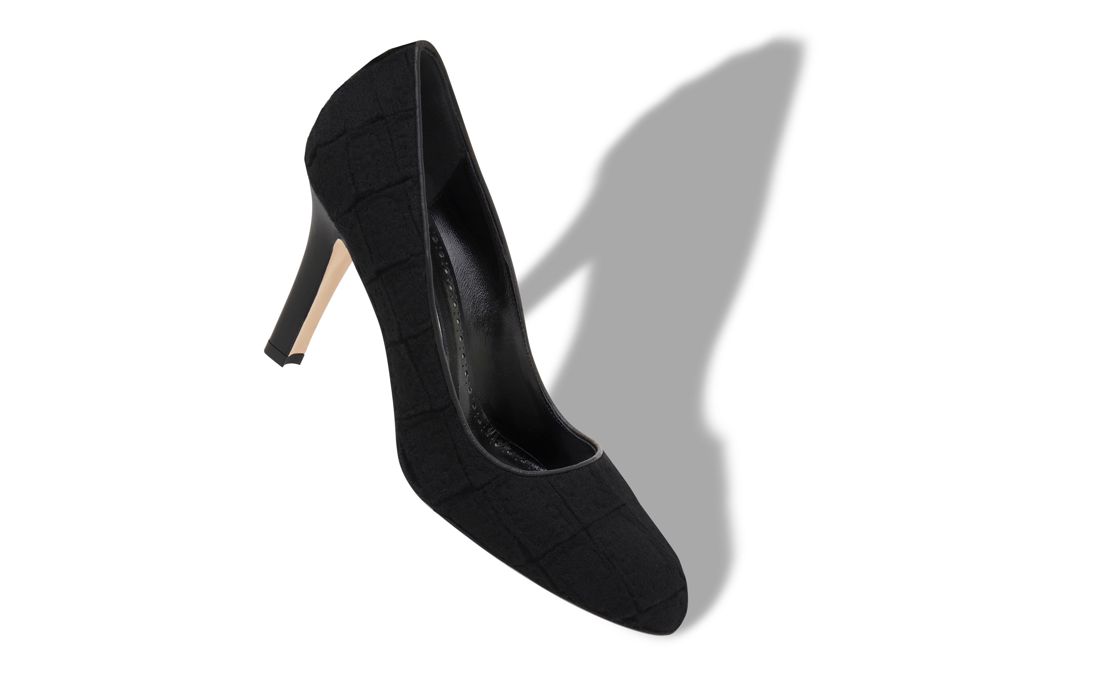 Designer Black Wool Textured Pumps - Image Main