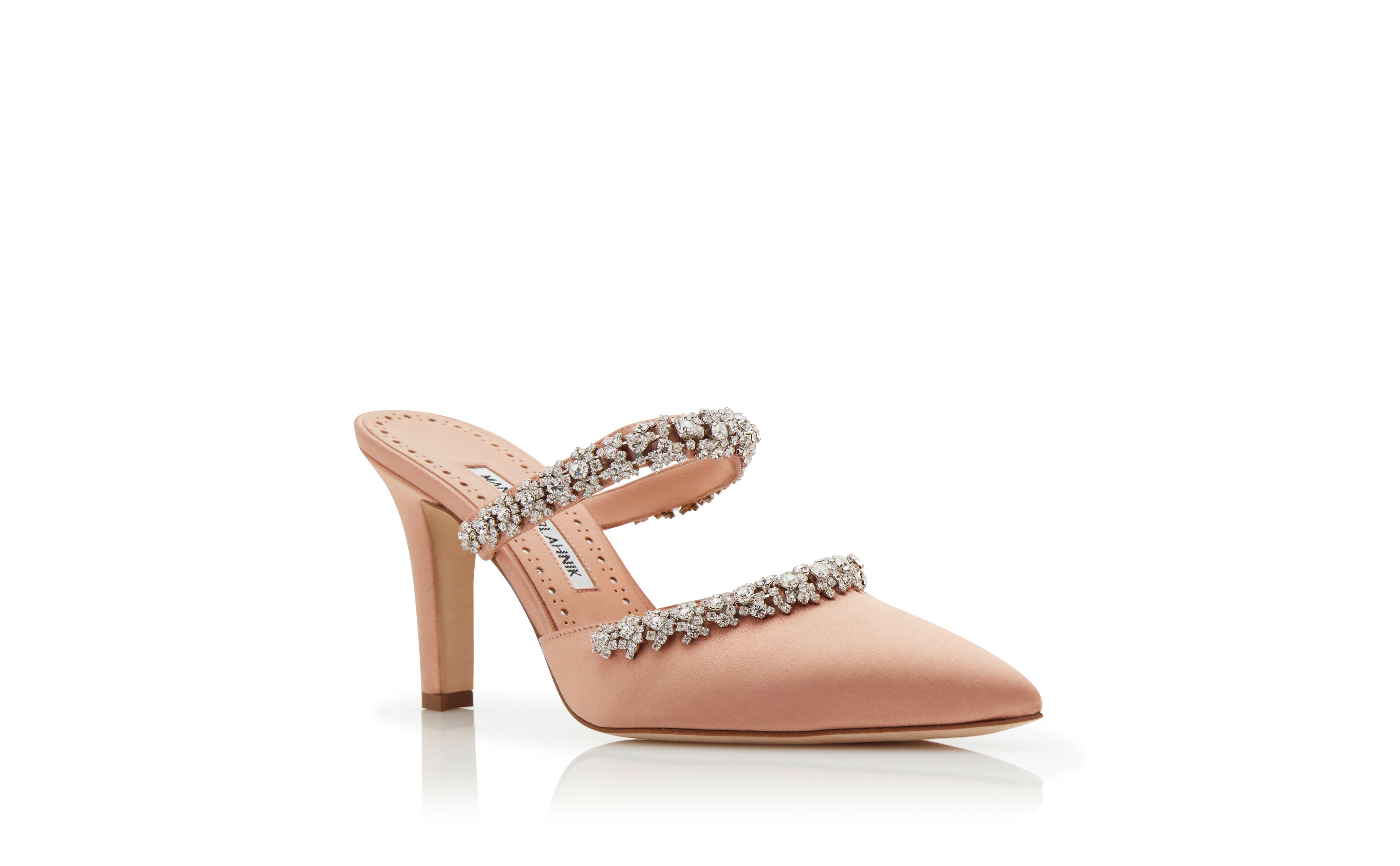 Designer Light Pink Satin Crystal Embellished Mules  - Image Upsell