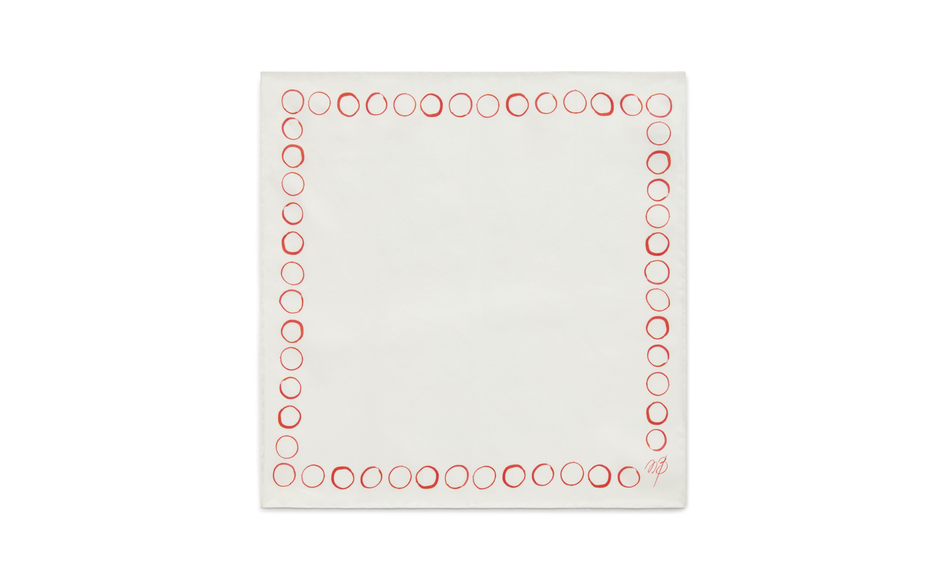 Designer Ivory and Red Silk Circle Print Pocket Square - Image Upsell