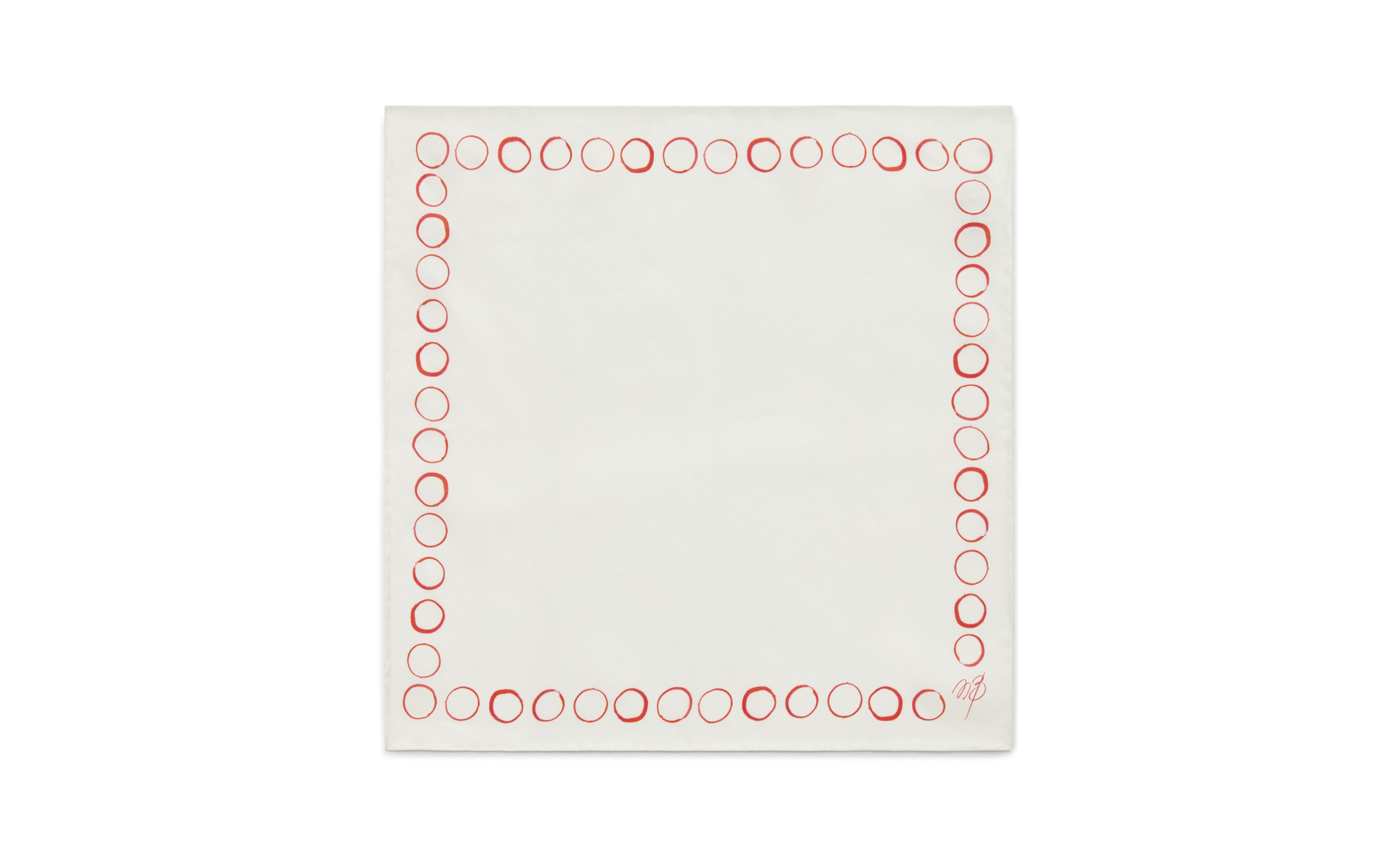 Designer Ivory and Red Silk Circle Print Pocket Square - Image thumbnail