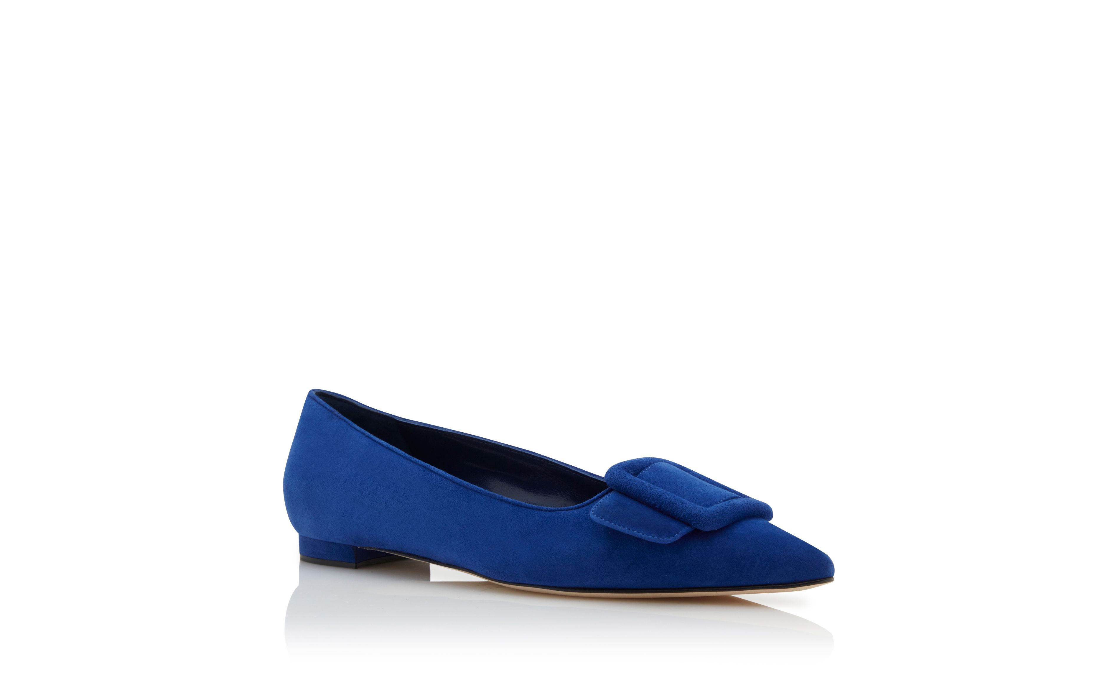 Designer Blue Suede Buckle Detail Flat Pumps - Image Upsell