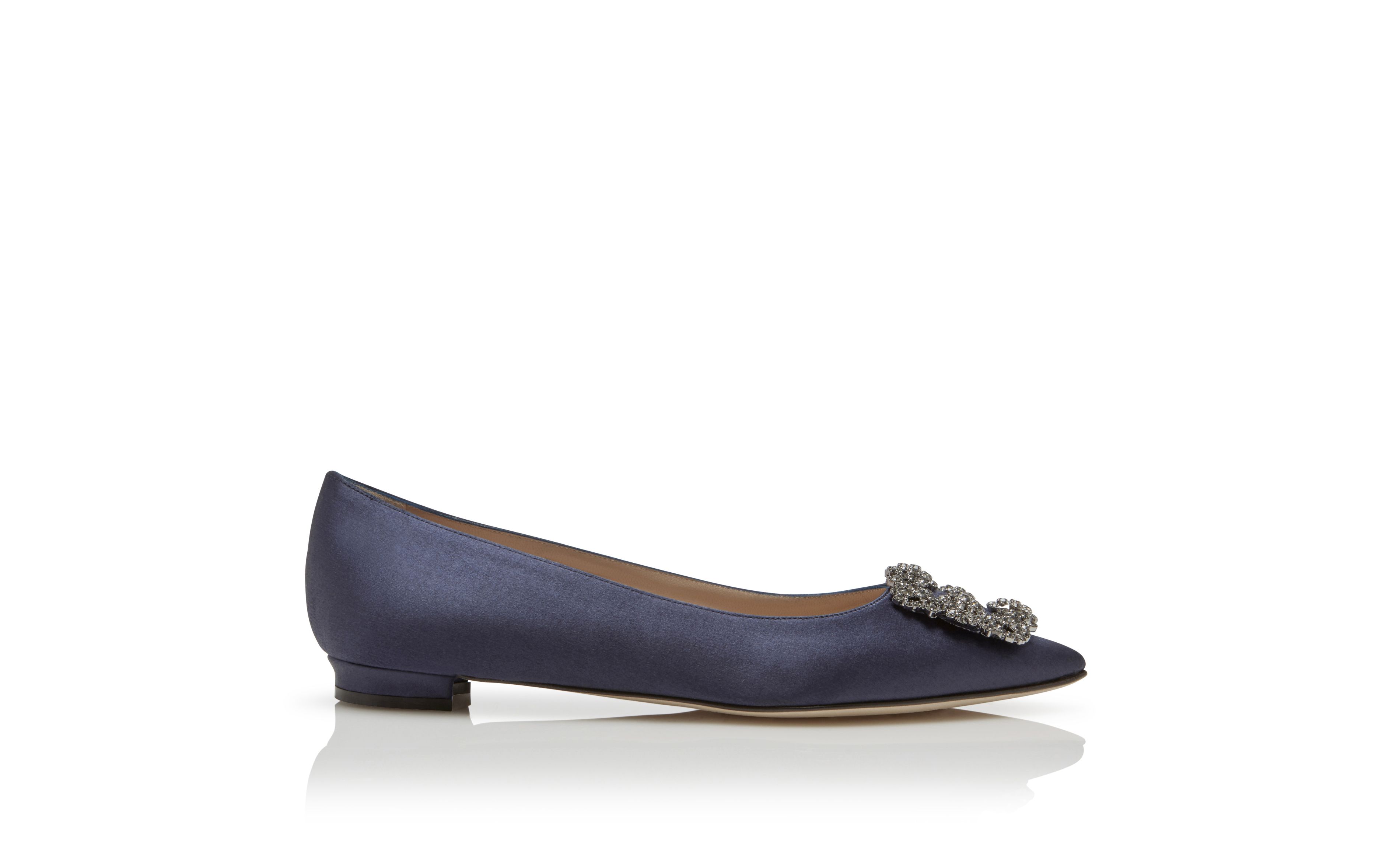 Designer Navy Satin Jewel Buckle Flat Pumps - Image thumbnail