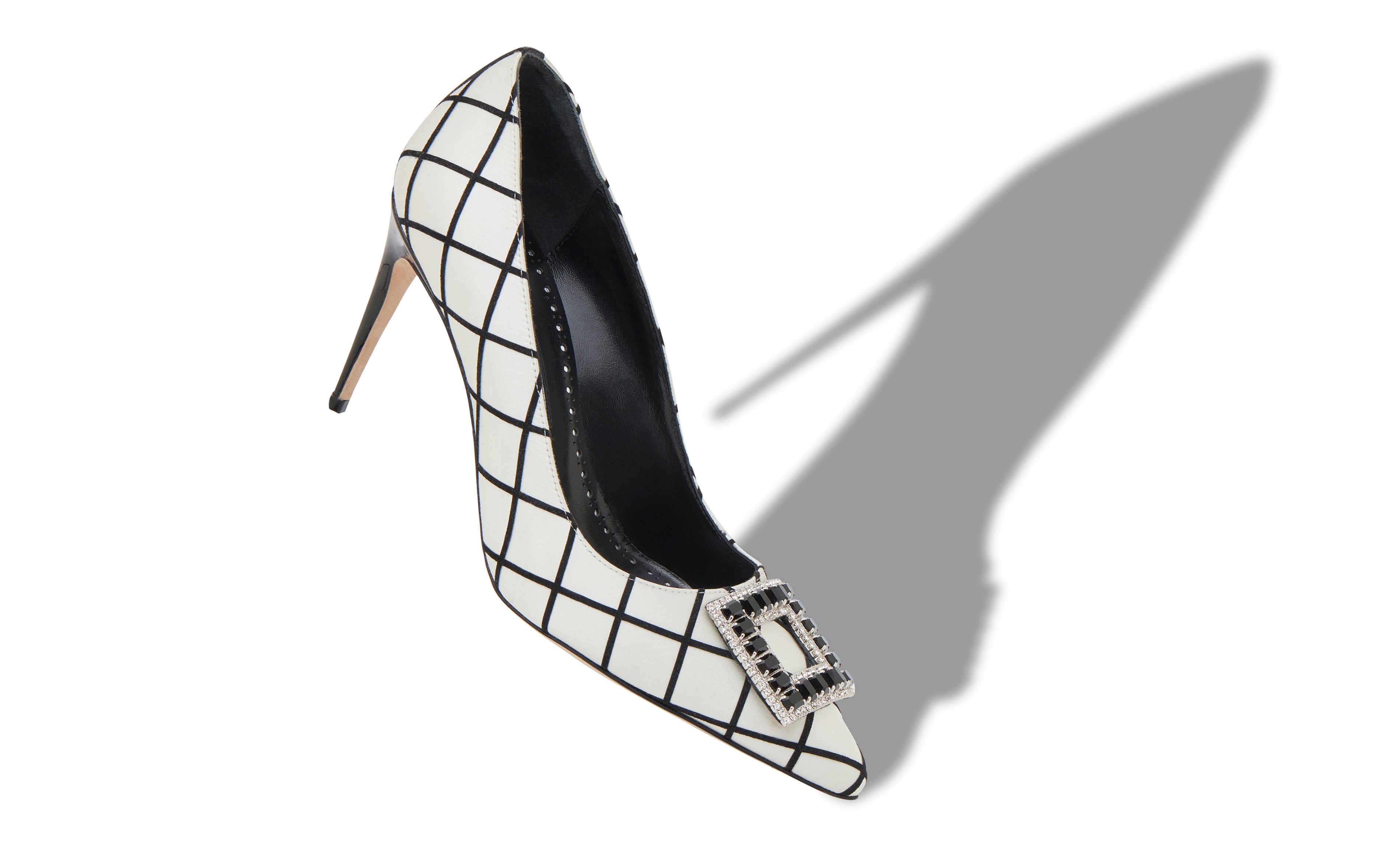 Designer Monochrome Satin Embellished Buckle Pumps - Image Main