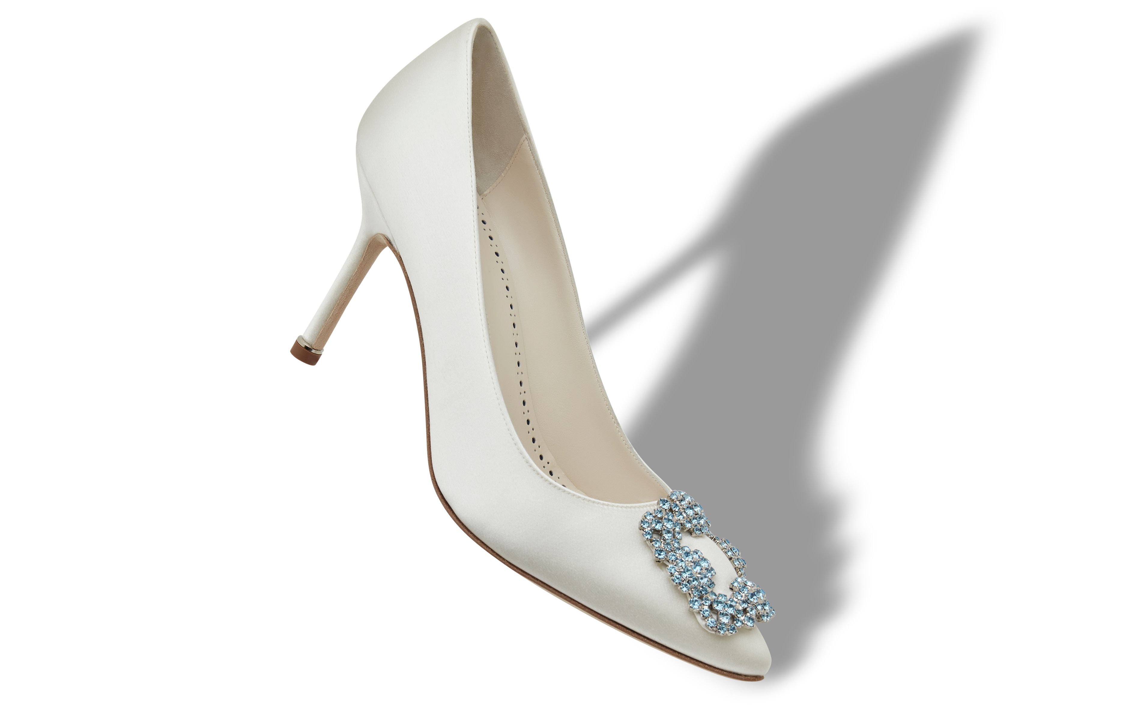 Designer Cream Satin Jewel Buckle Pumps - Image Main