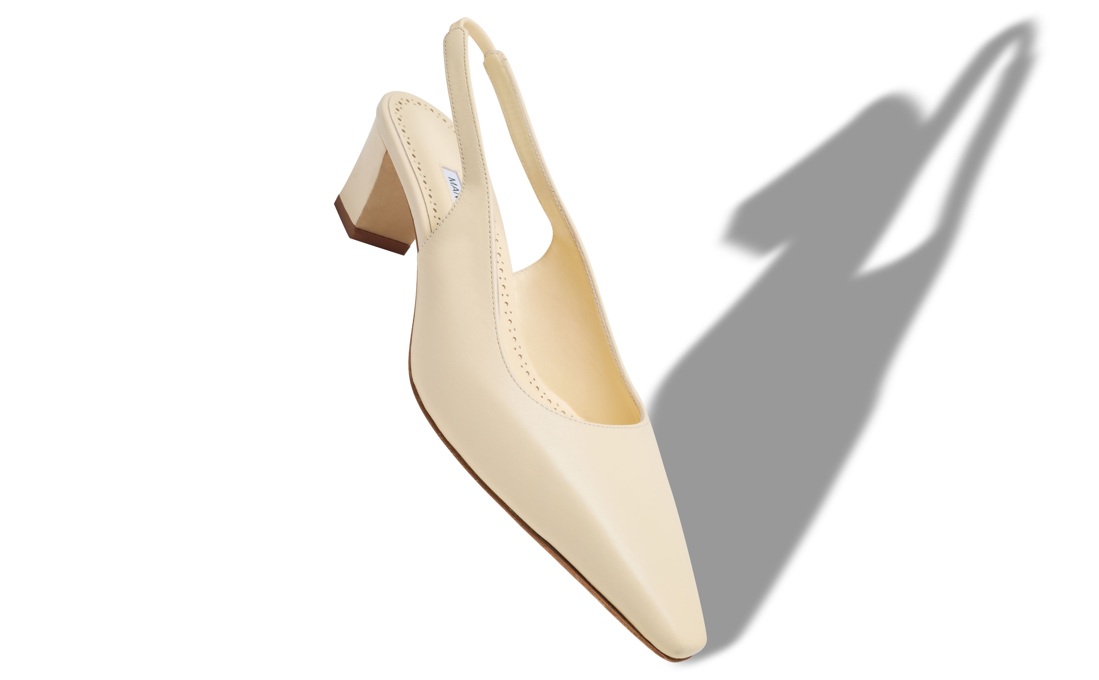 Designer Light Cream Nappa Leather Slingback Pumps - Image Main View