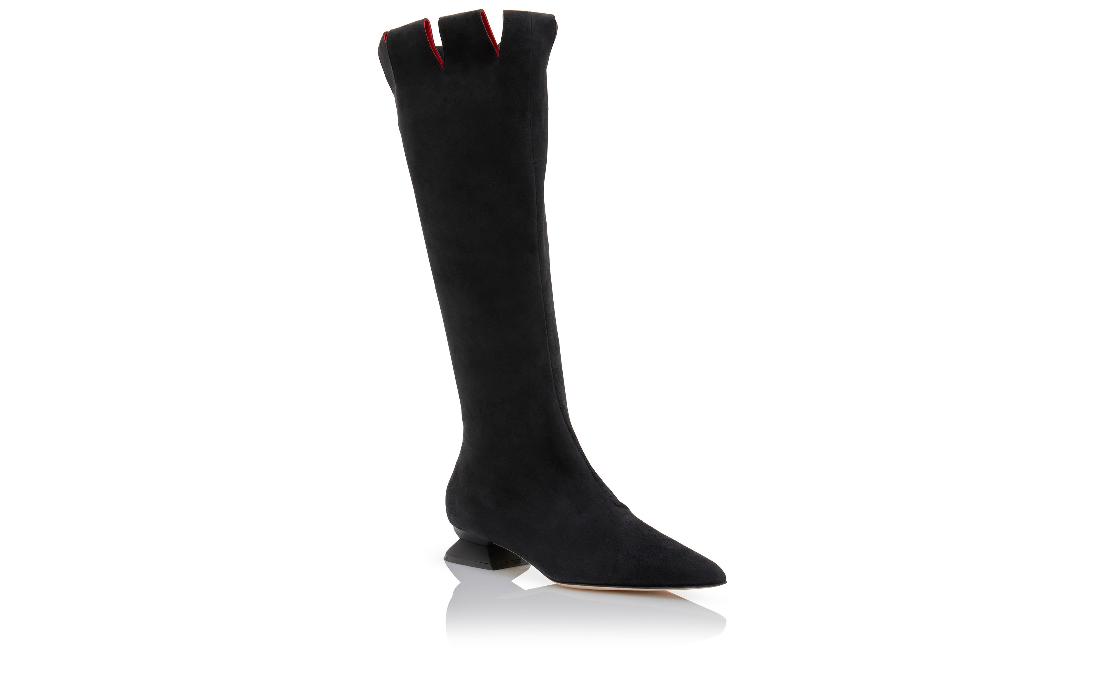Designer Black Suede Knee High Boots  - Image Upsell