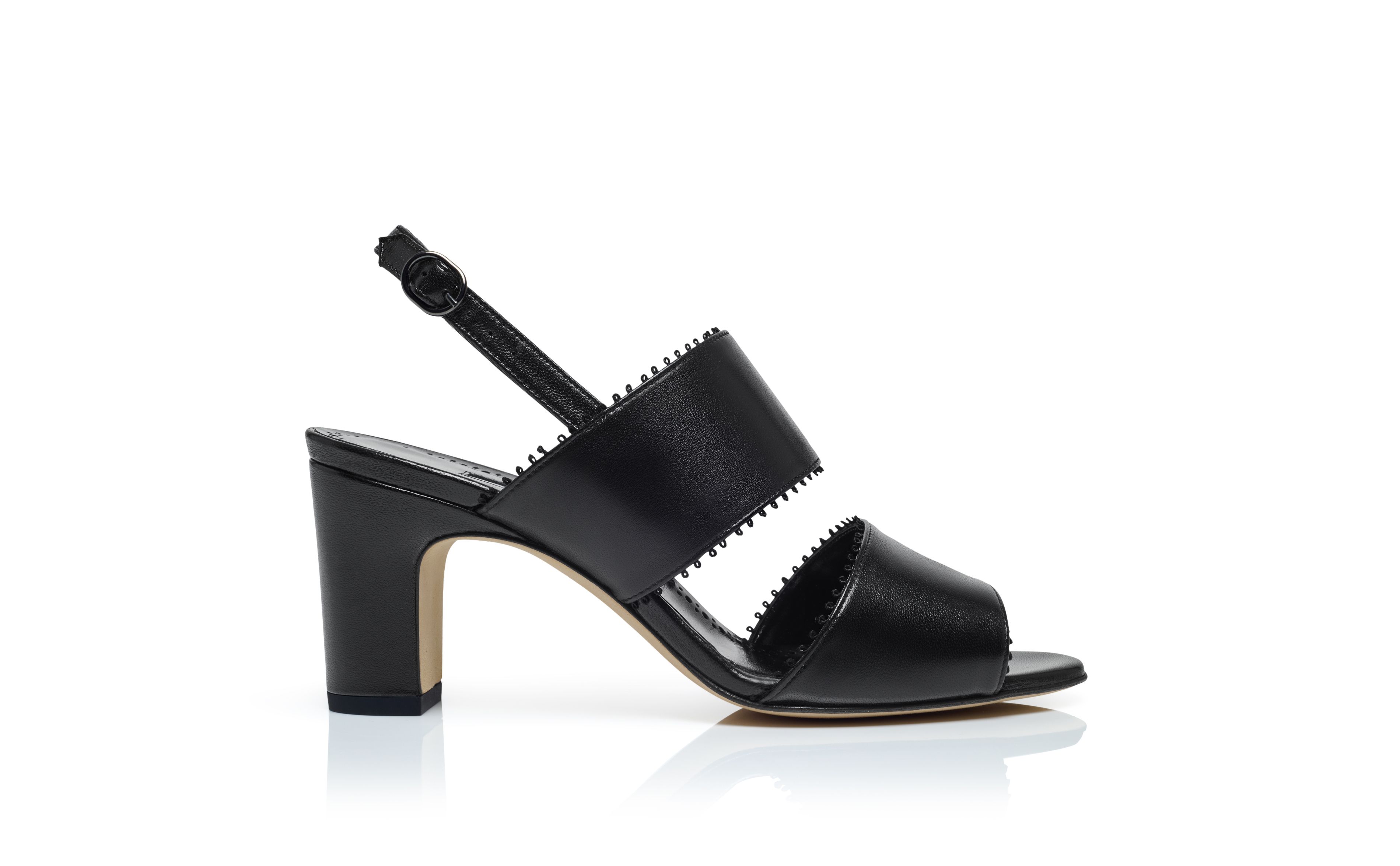 Designer Black Nappa Leather Slingback Sandals - Image Side View