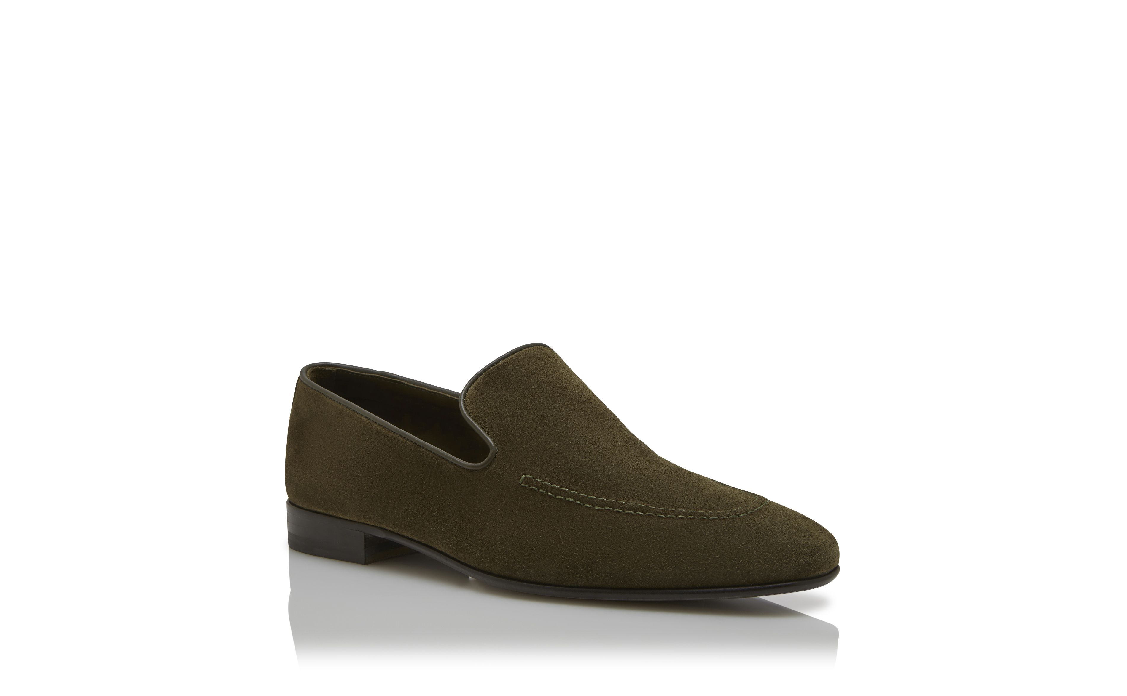 Designer Dark Khaki Suede Loafers - Image Upsell