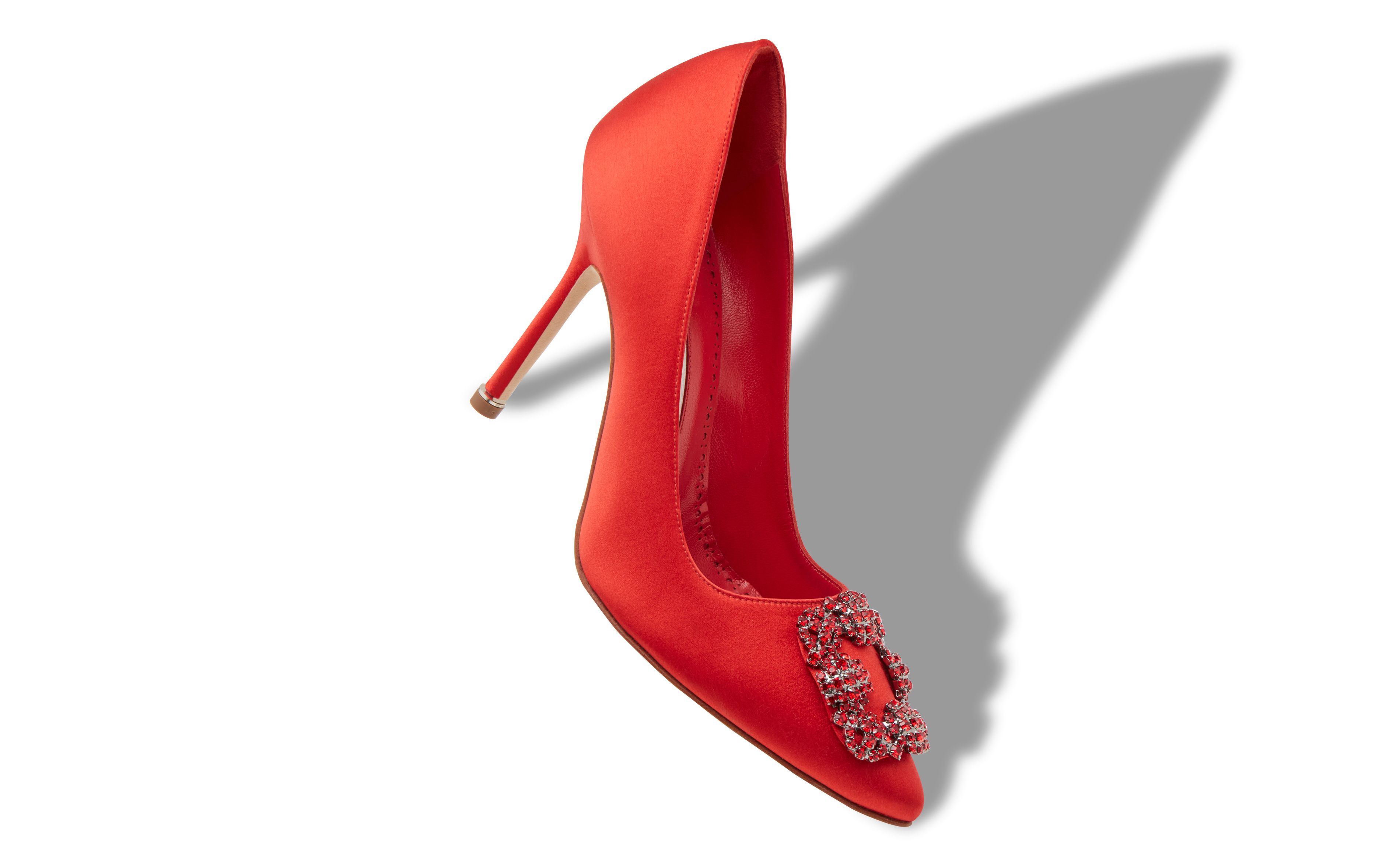 Designer Red Satin Jewel Buckle Pumps - Image Main