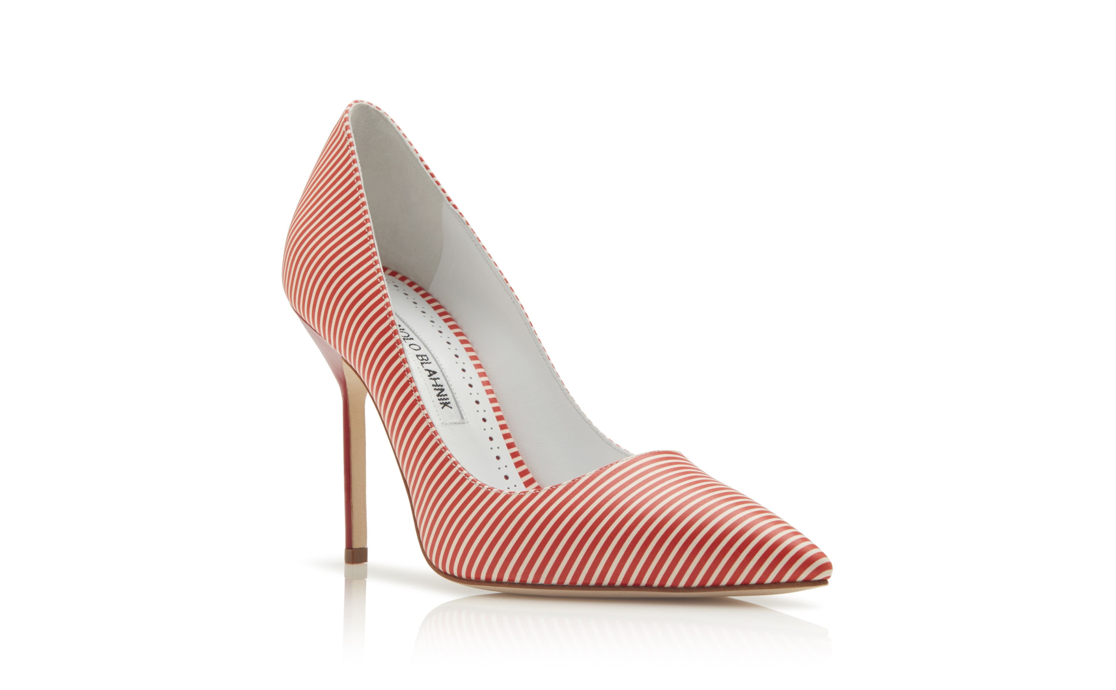 BB STRIPE | Red Striped Calf Leather Pointed Toe Pumps | Manolo 