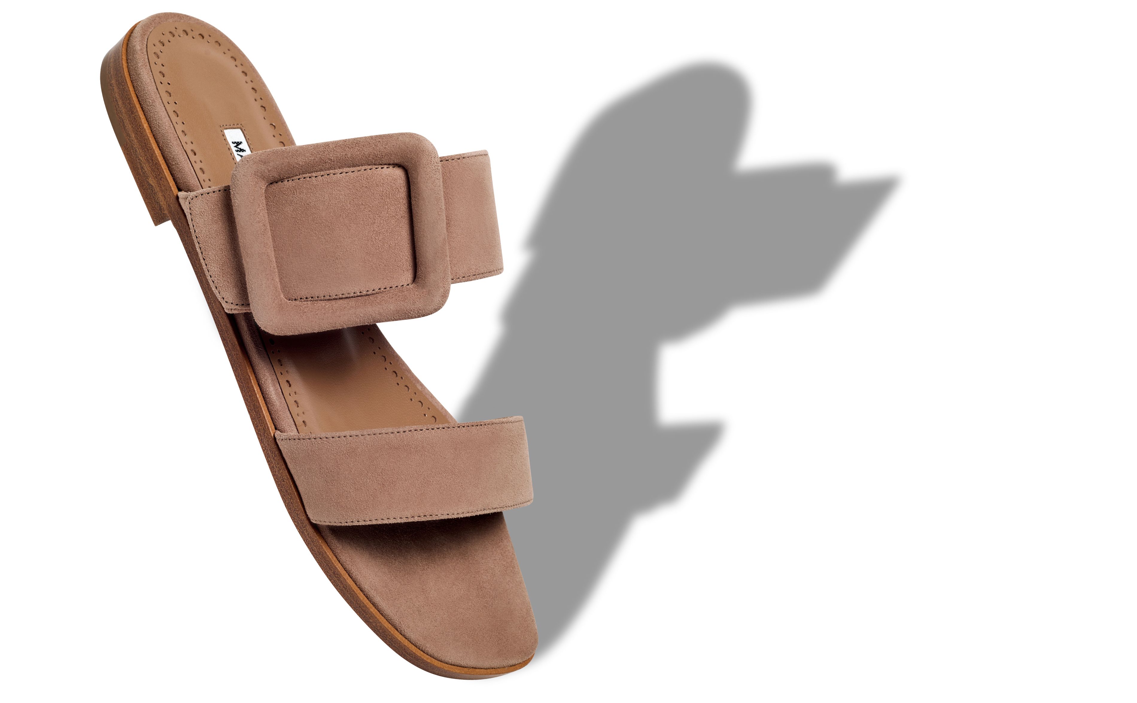 Designer Light Beige Suede Flat Sandals - Image Main