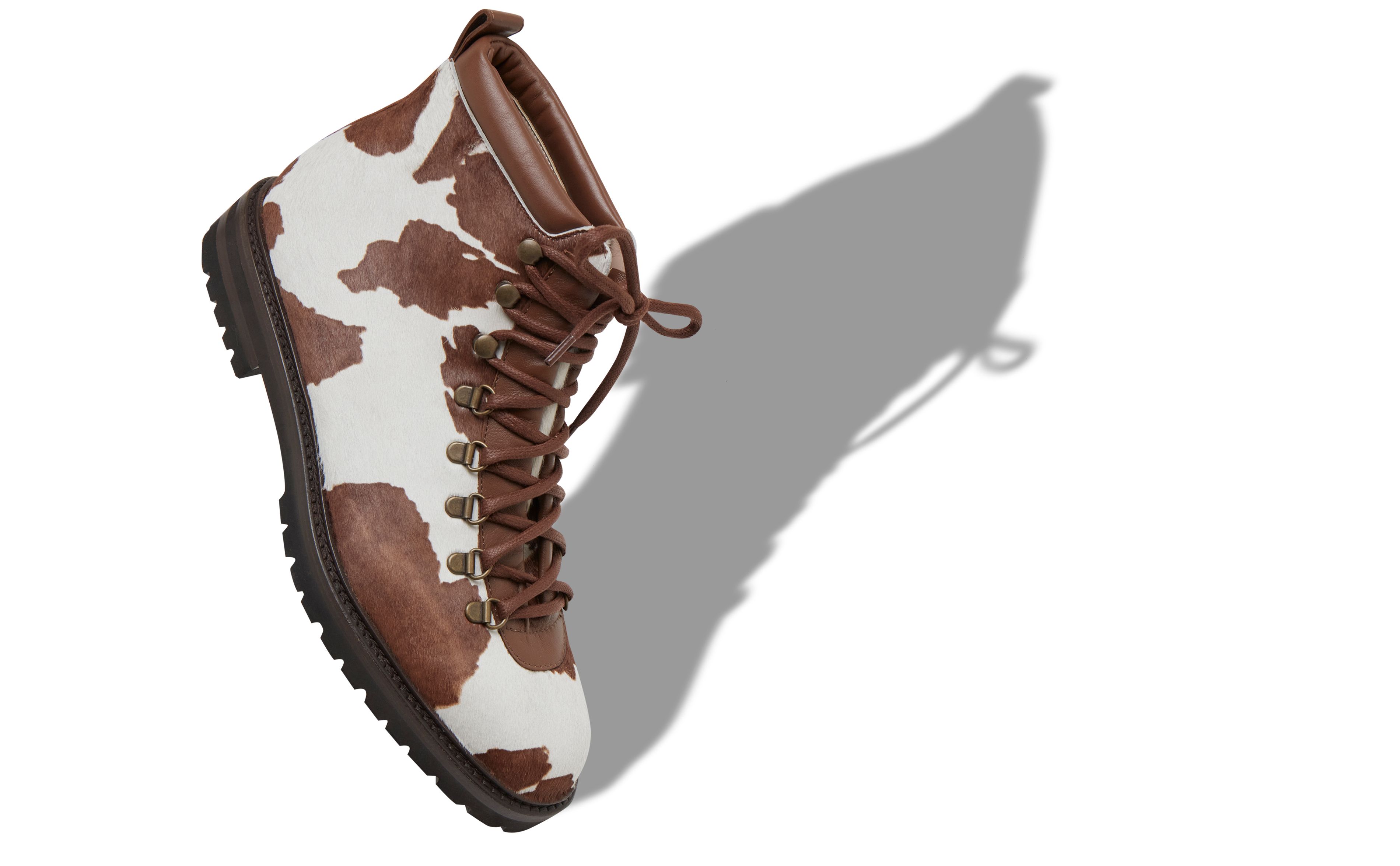 Designer Brown and White Calf Hair Lace Up Boots - Image Main