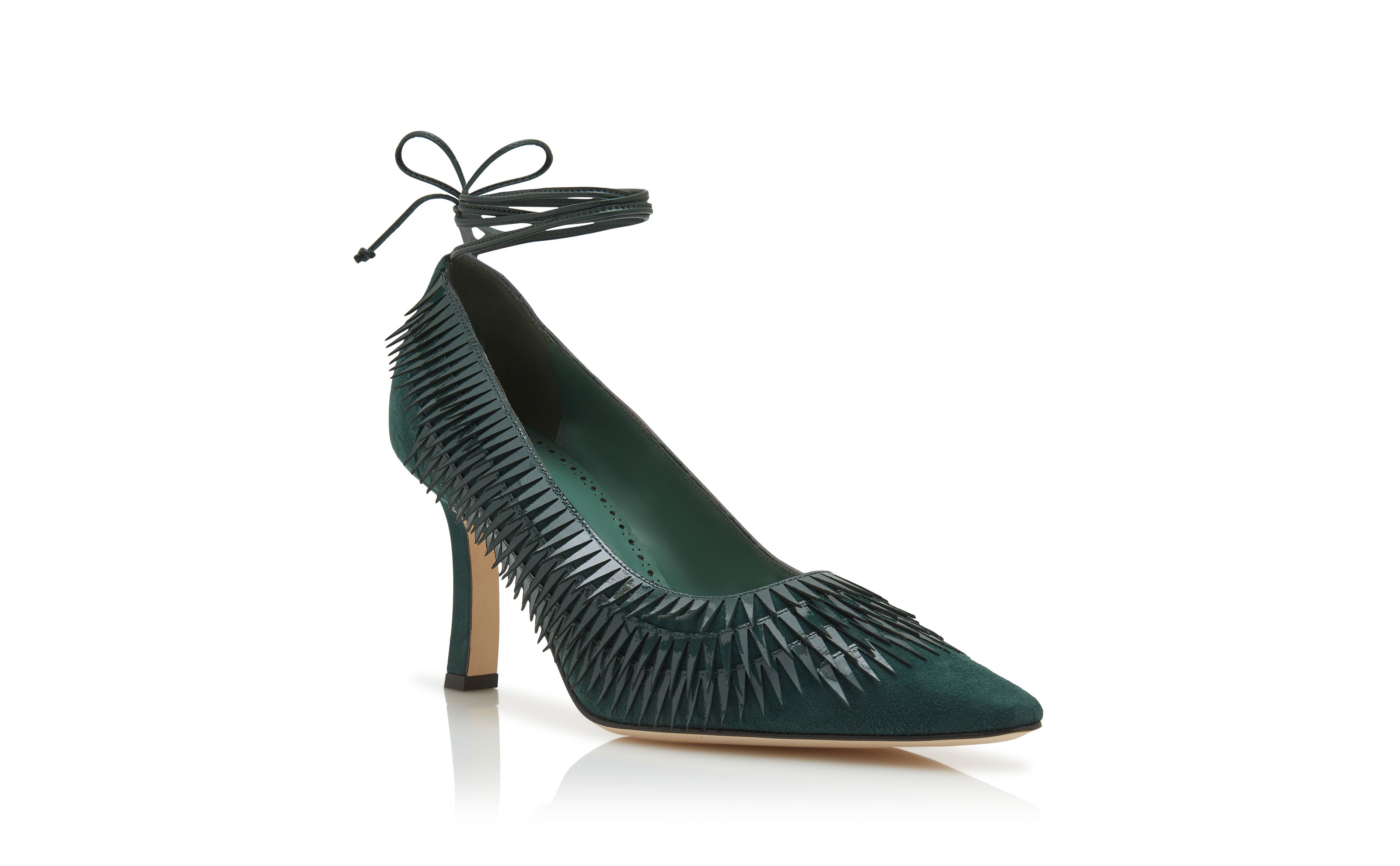Designer Dark Green Patent Leather Pumps - Image Upsell View