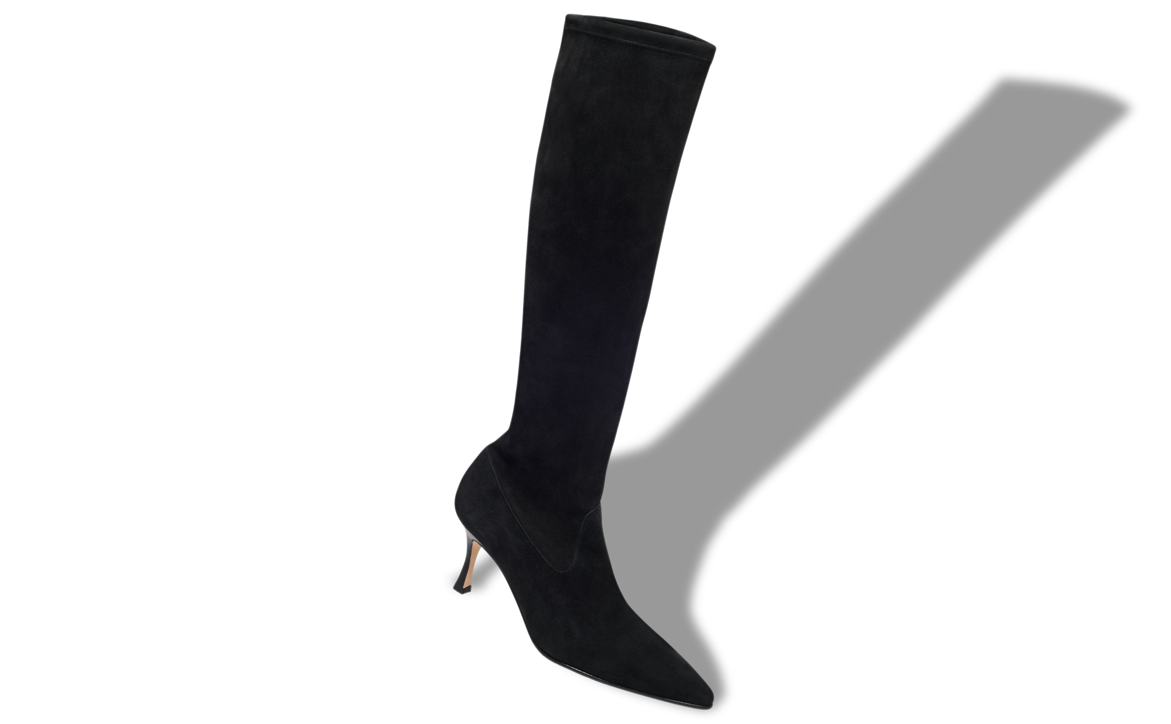 Designer Black Suede Knee High Boots - Image Main