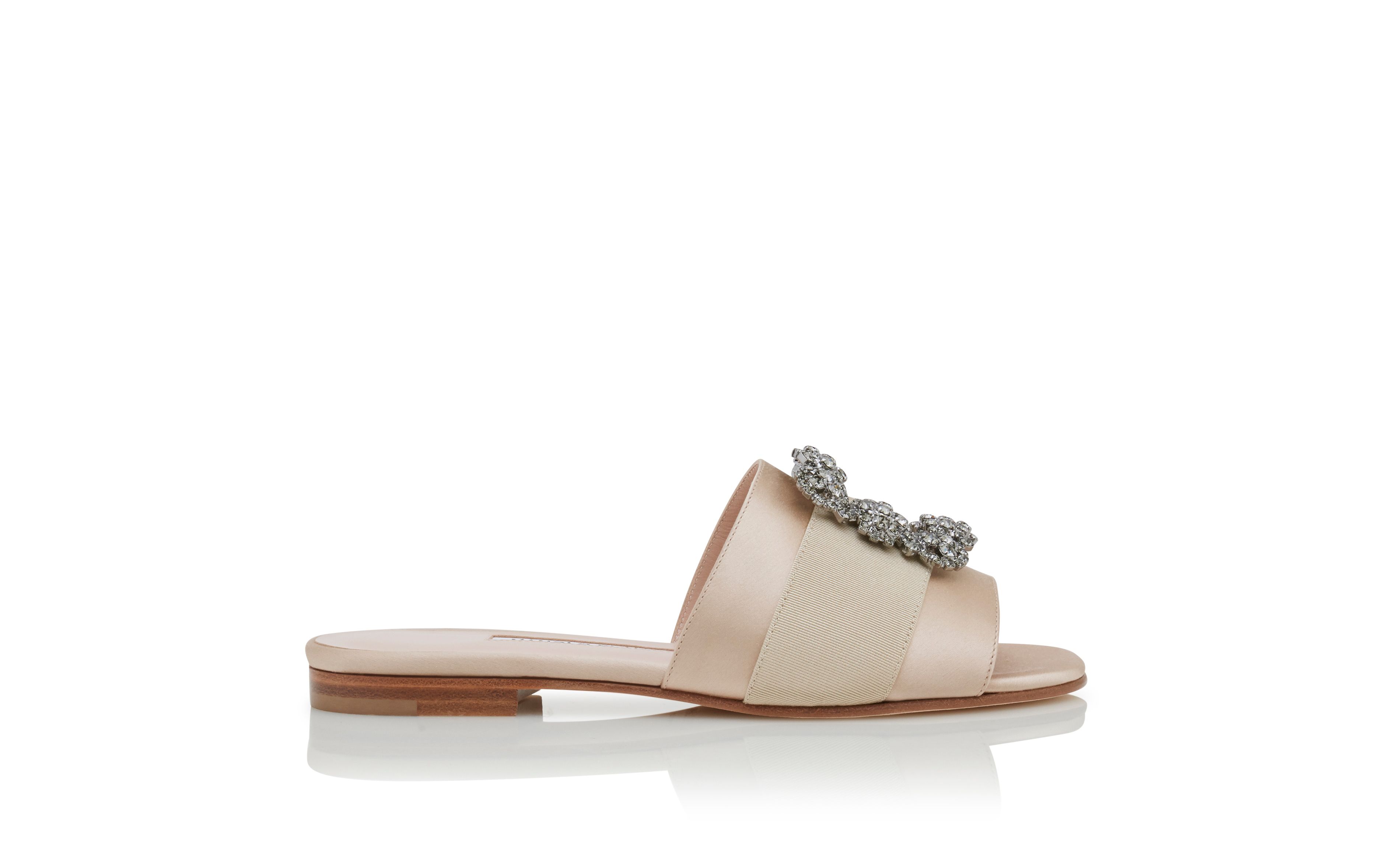 Designer Sand Satin Jewel Buckle Sliders - Image Side View