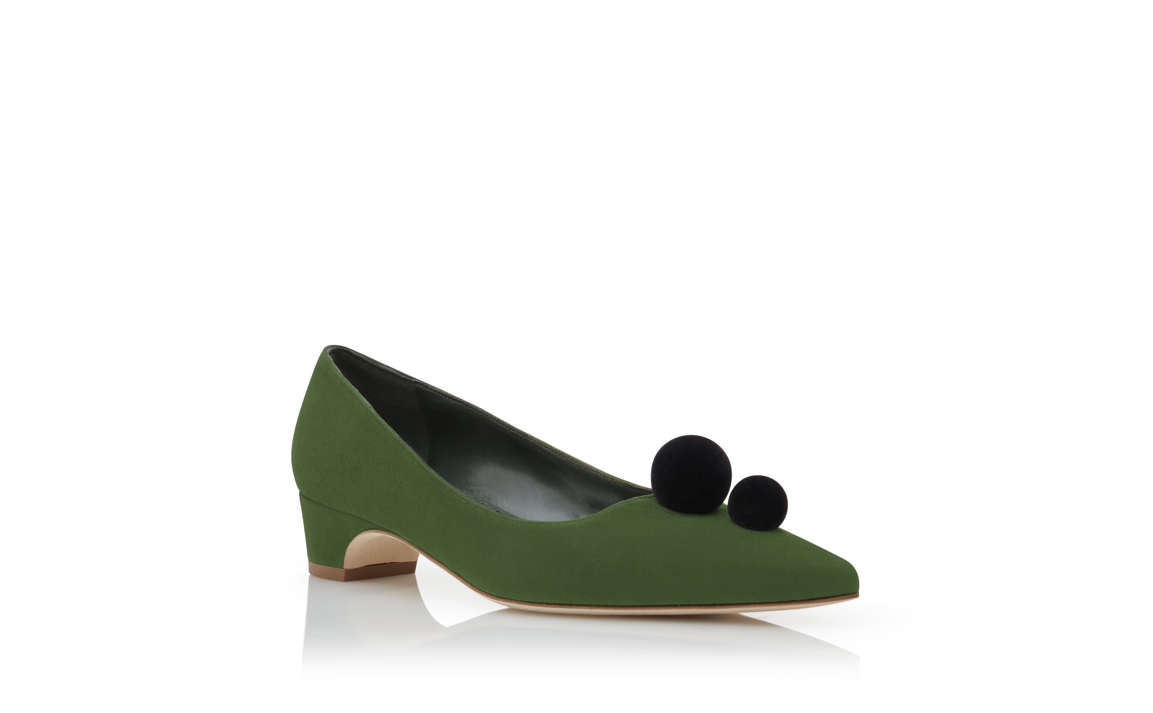 Designer Green and Black Suede Pom Pom Detail Pumps - Image Upsell