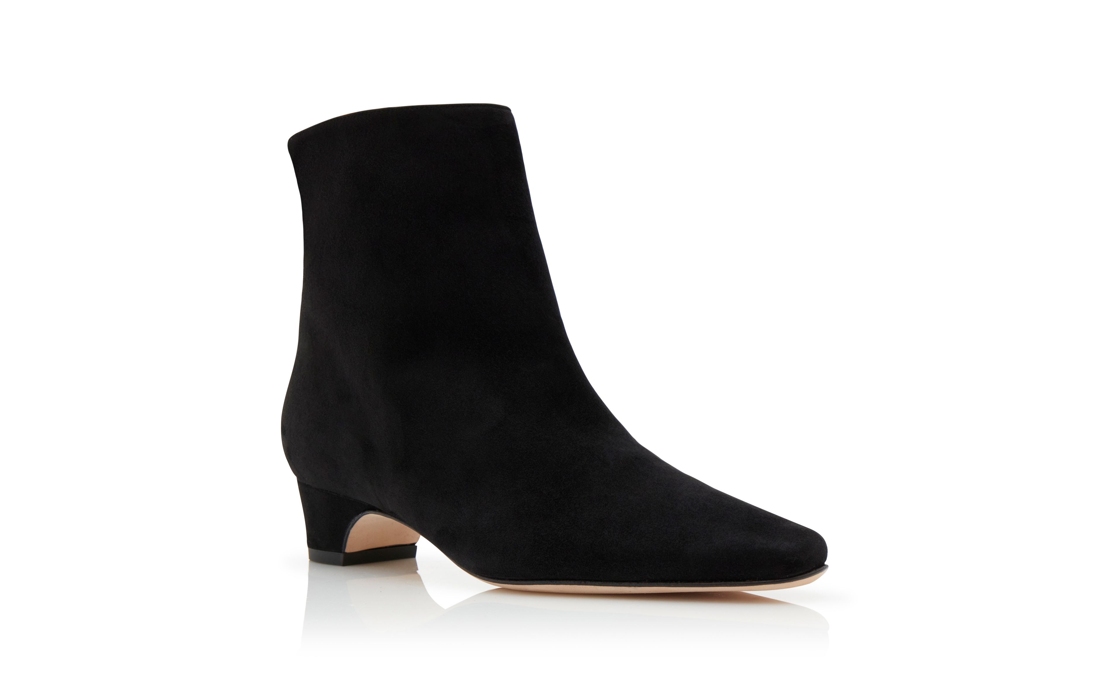 Designer Black Suede Block Heel Ankle Boots - Image Upsell