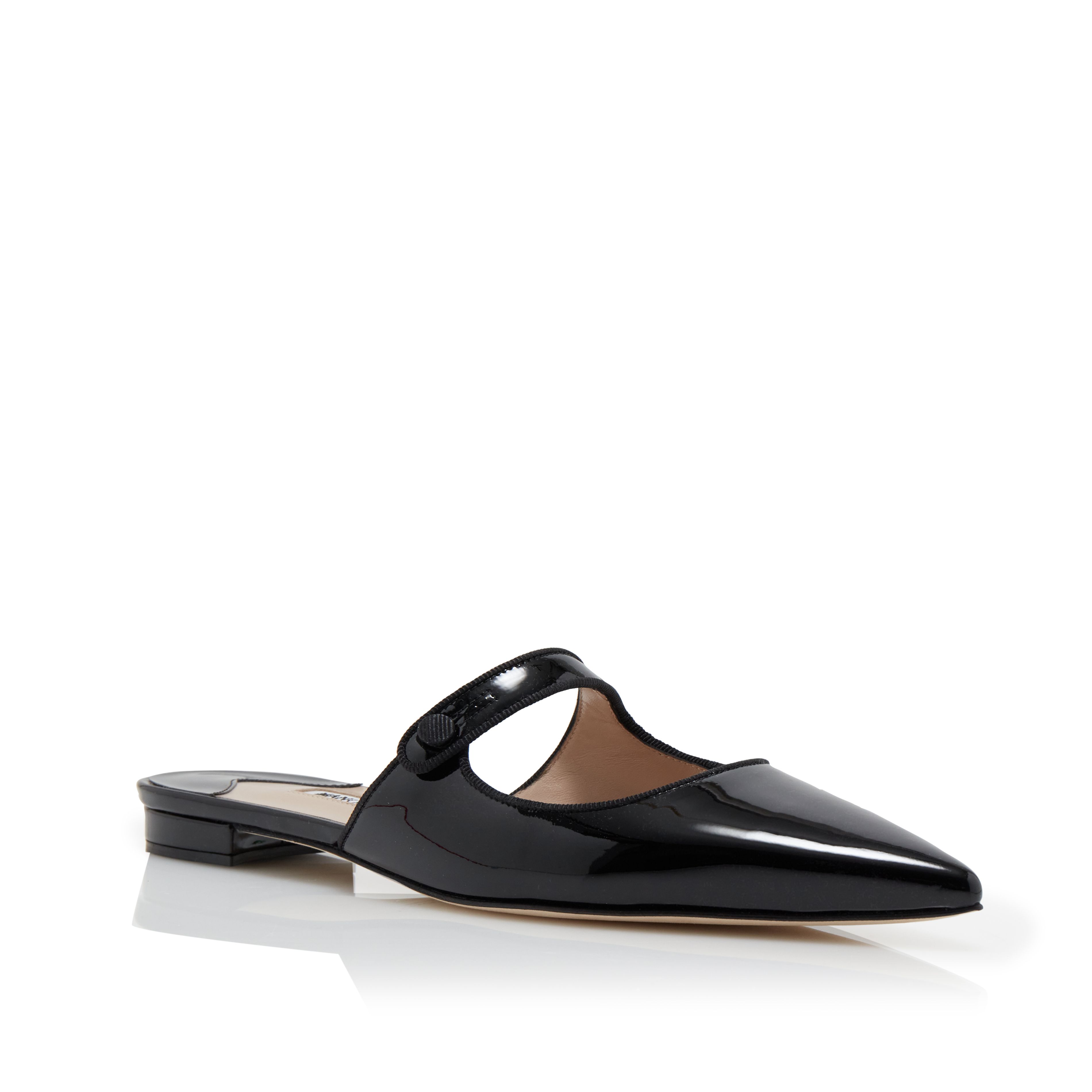 Designer Black Patent Leather Mary Jane Flat Mules - Image Upsell