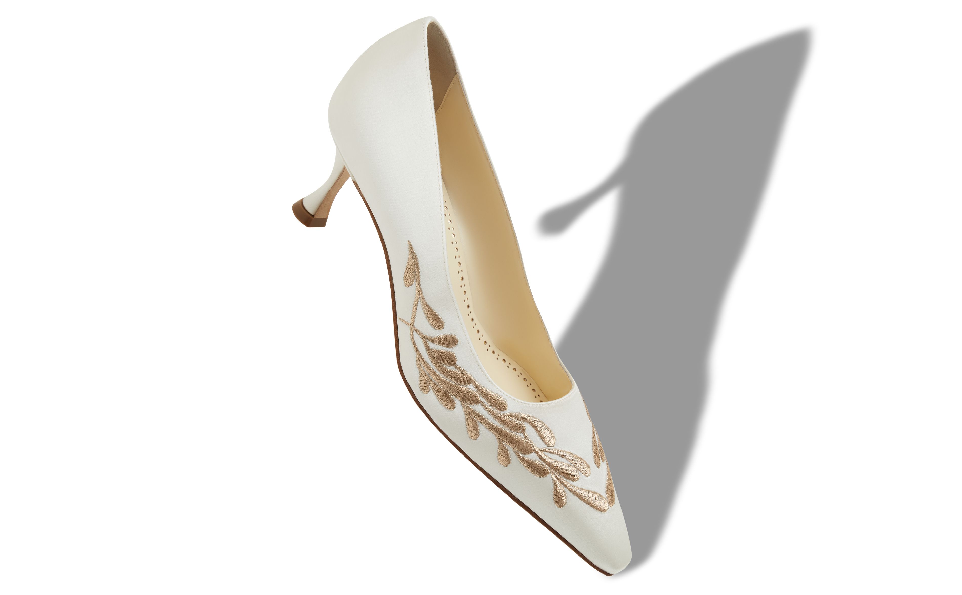 Designer White and Gold Satin Pumps - Image Main View