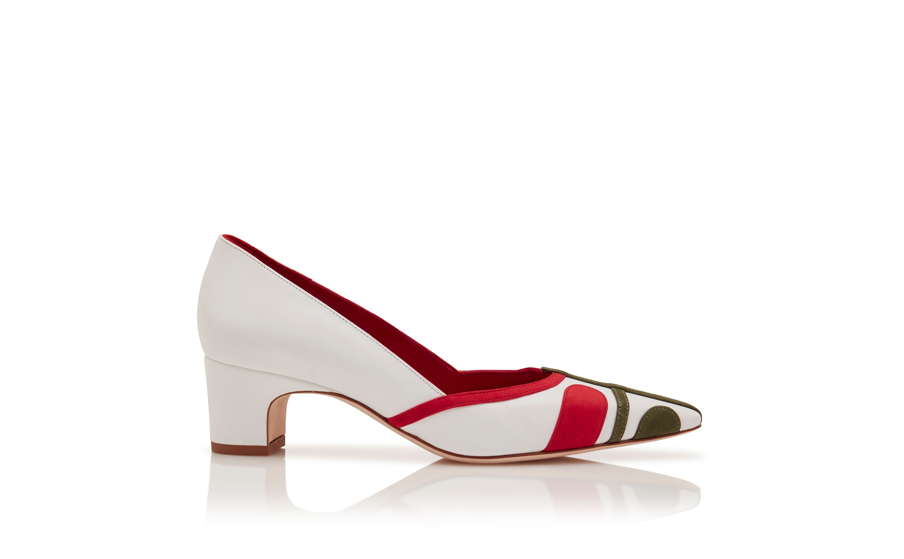 Designer White, Red and Green Nappa Leather Pumps - Image Side View