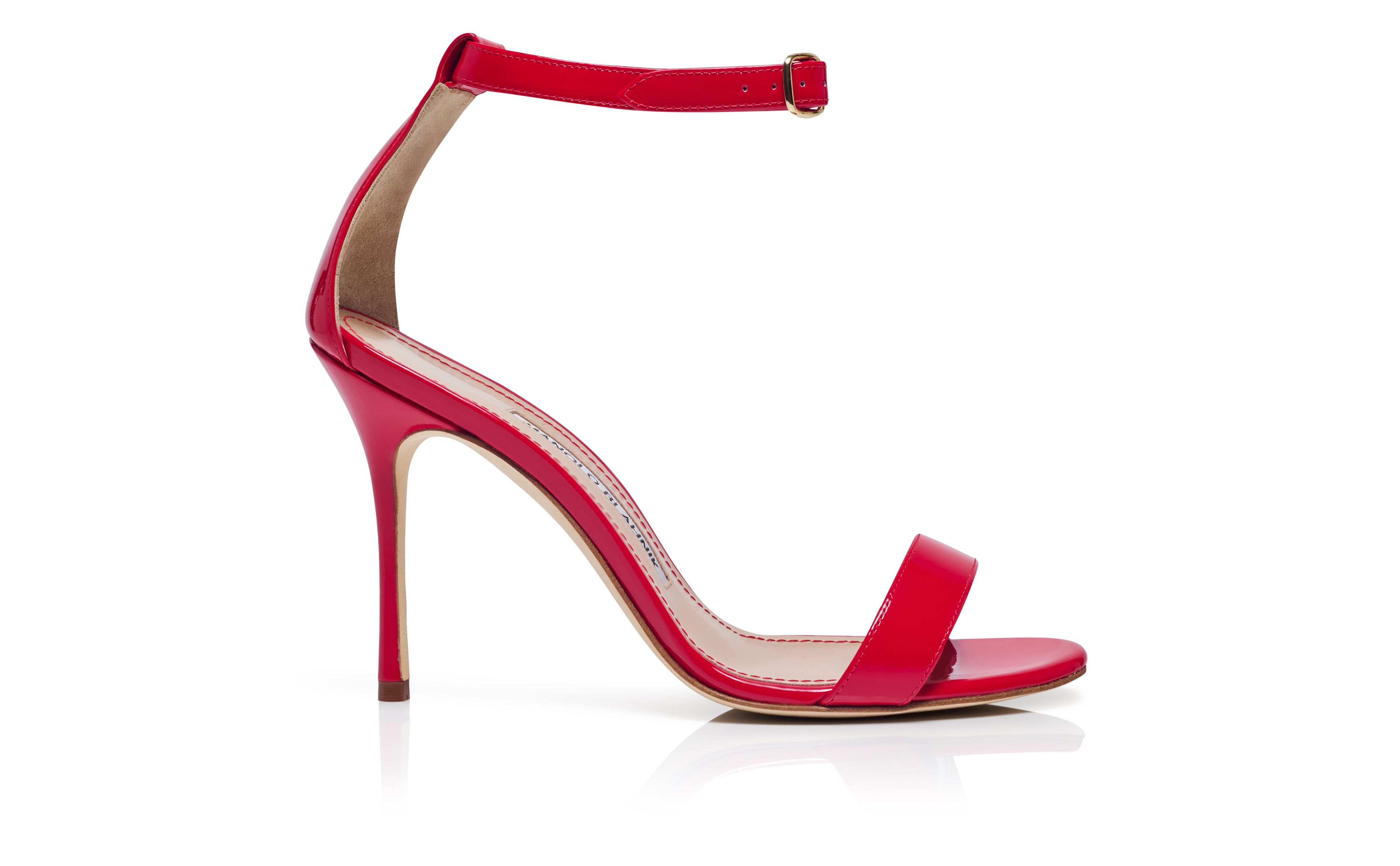 Designer Red Patent Leather Ankle Strap Sandals - Image Side View