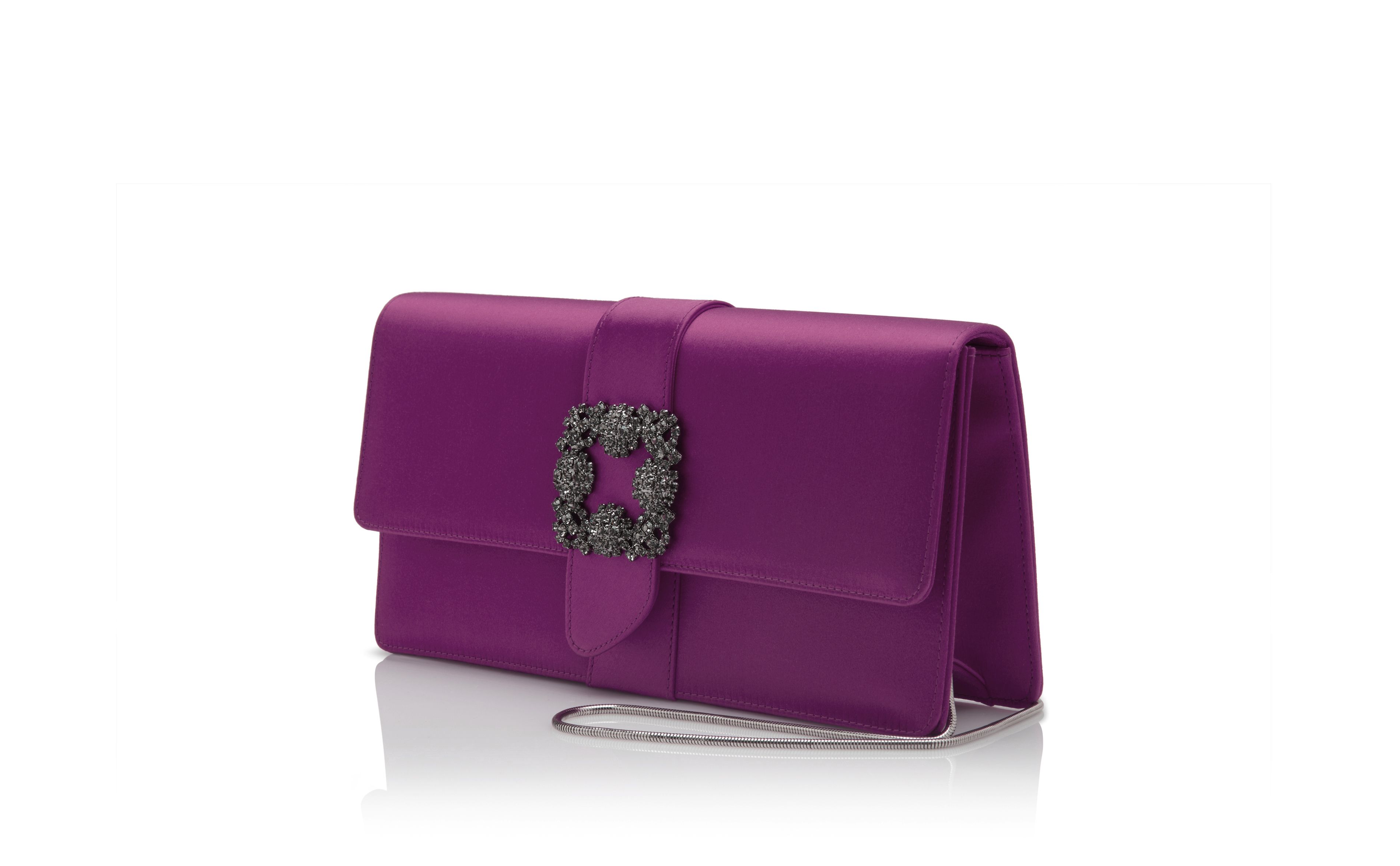 Designer Dark Fuchsia Satin Jewel Buckle Clutch - Image 