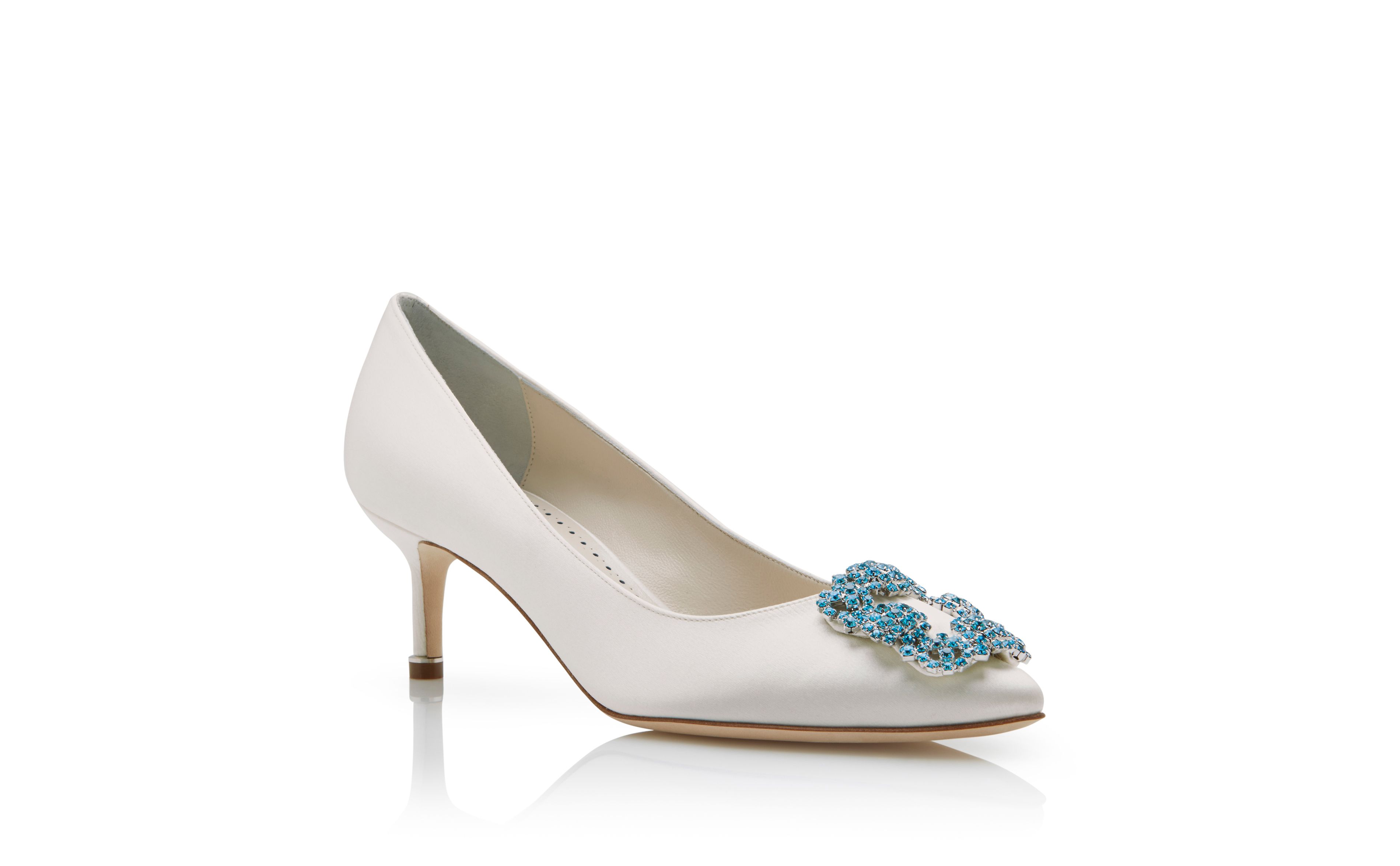 Designer White Satin Jewel Buckle Pumps - Image Upsell