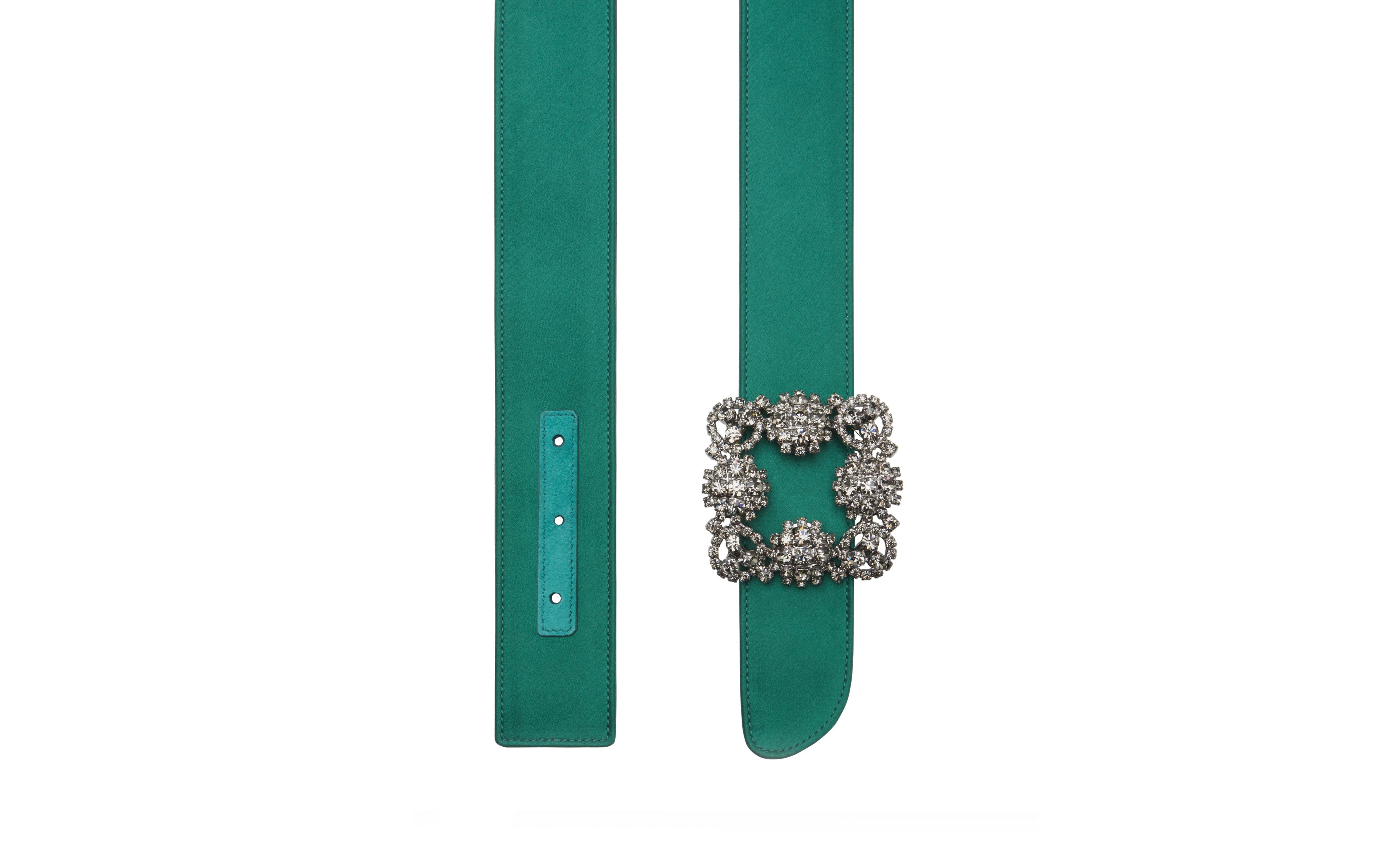 Designer Green Satin Crystal Buckled Belt - Image 