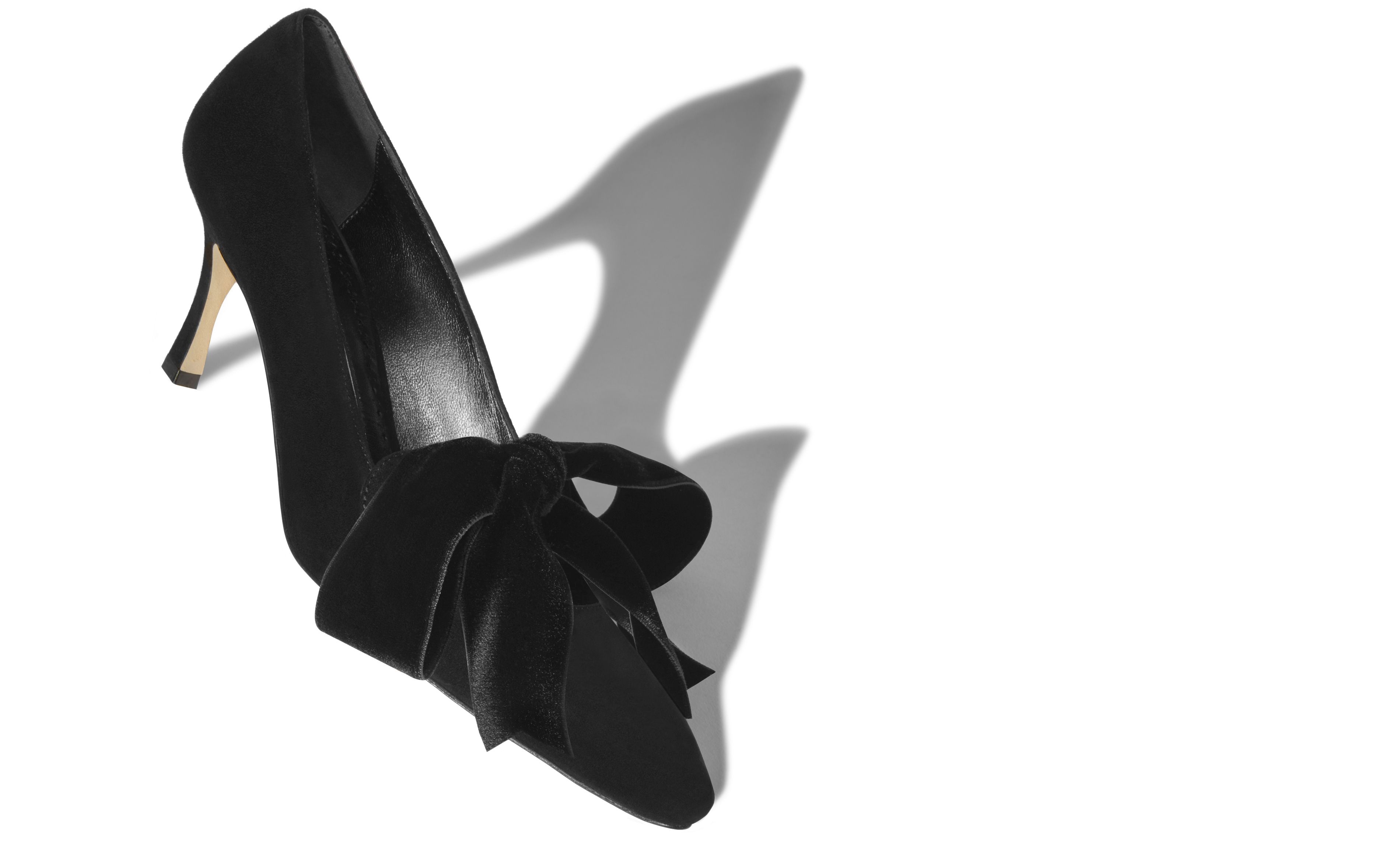 Designer Black Suede and Velvet Bow Detail Pumps - Image Main