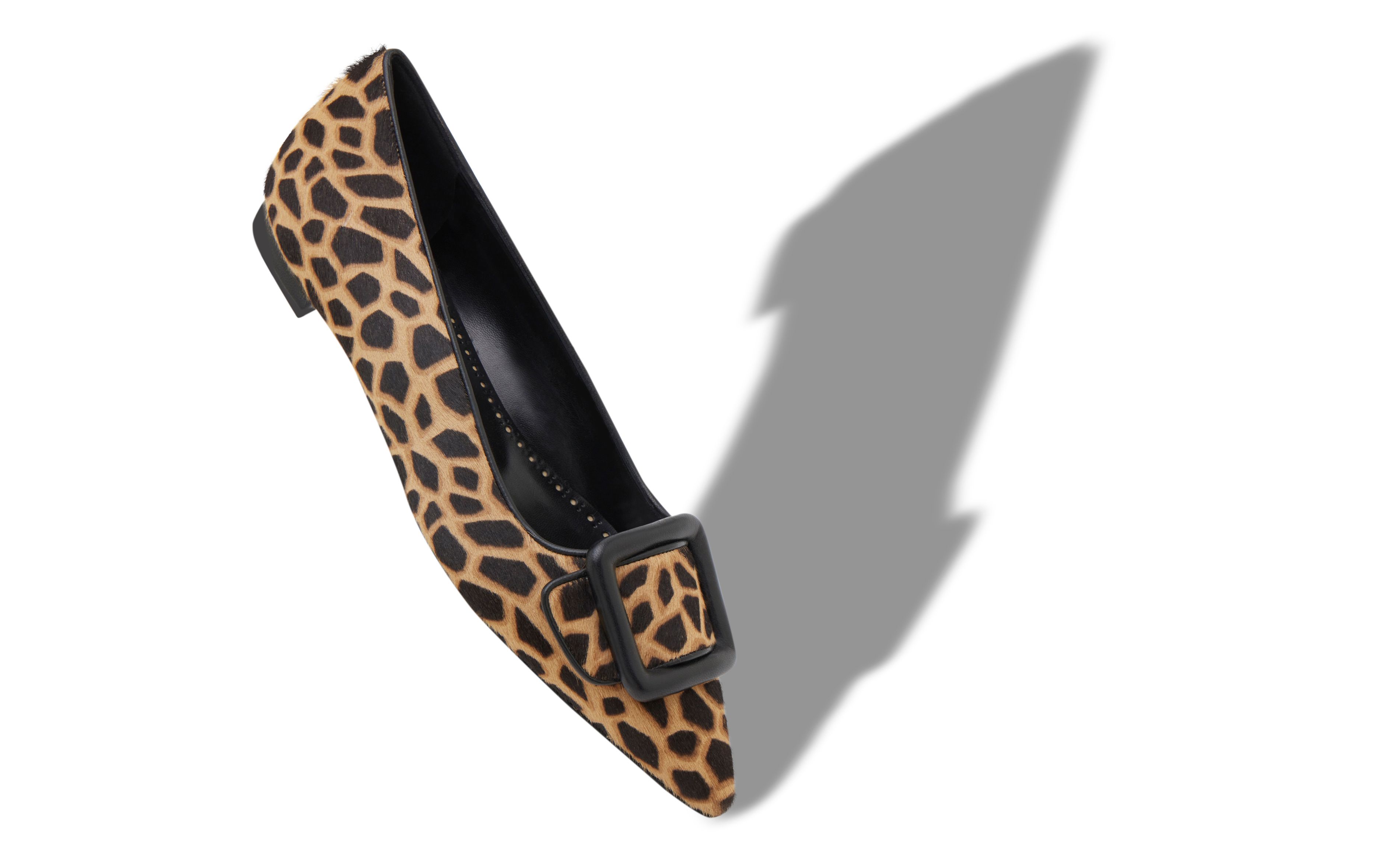 Designer Brown and Black Calf Hair Animal Print Flats - Image Main