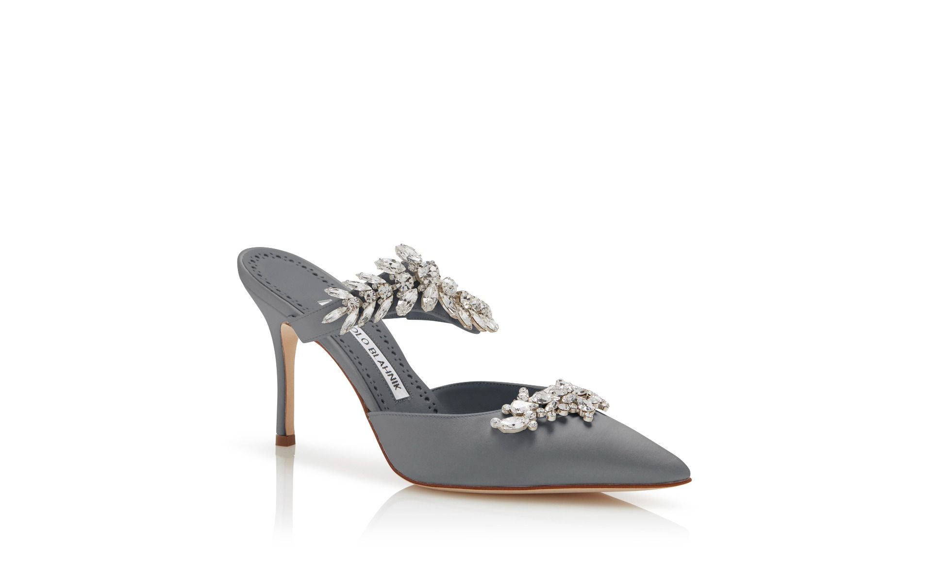 Designer Grey Satin Crystal Embellished Mules - Image Upsell View