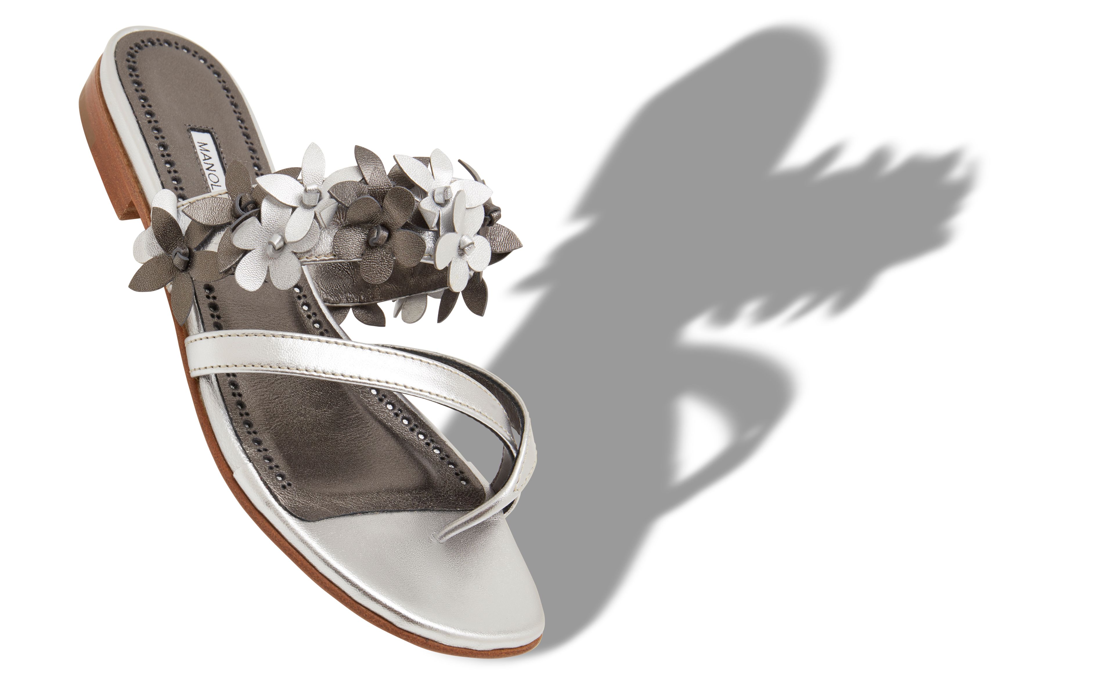 Designer Silver Nappa Leather Flat Sandals - Image small_image