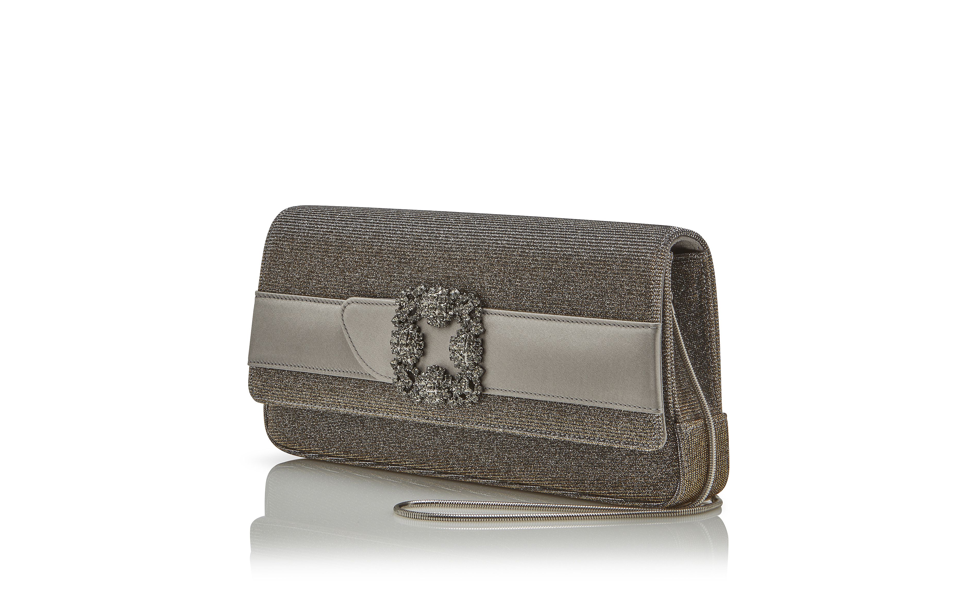 Designer Gold Glitter Fabric Jewel Buckle Clutch - Image 