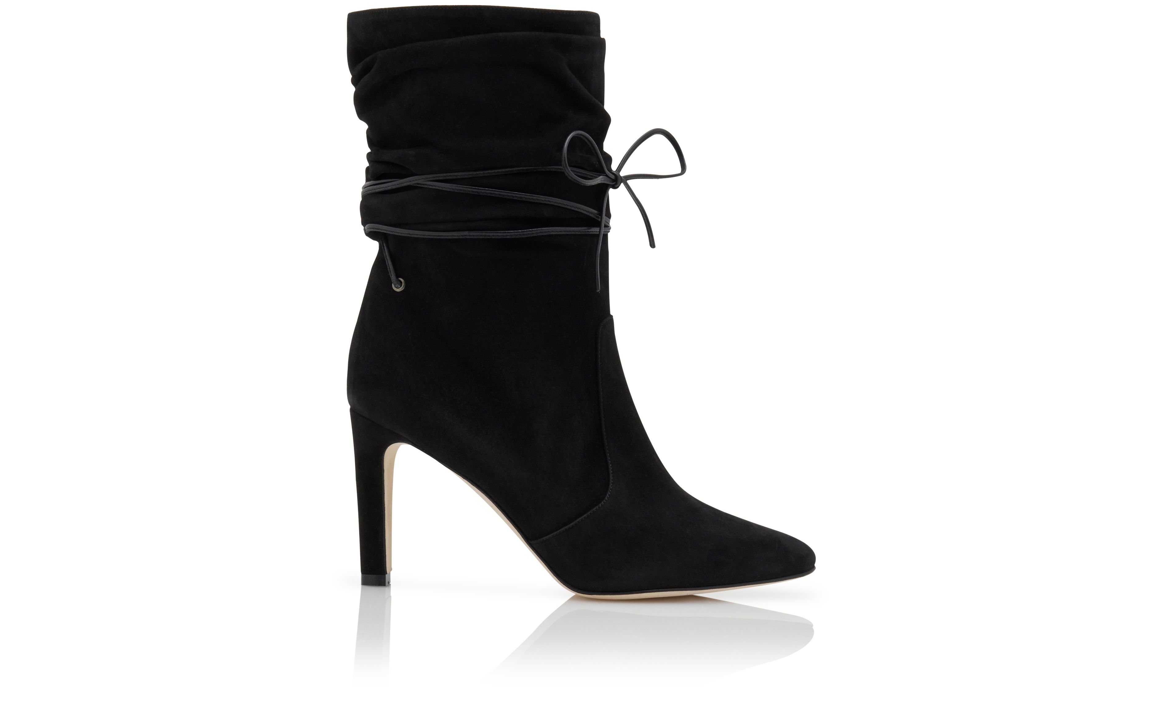 Designer Black Suede Slouchy Ankle Boots - Image Side View