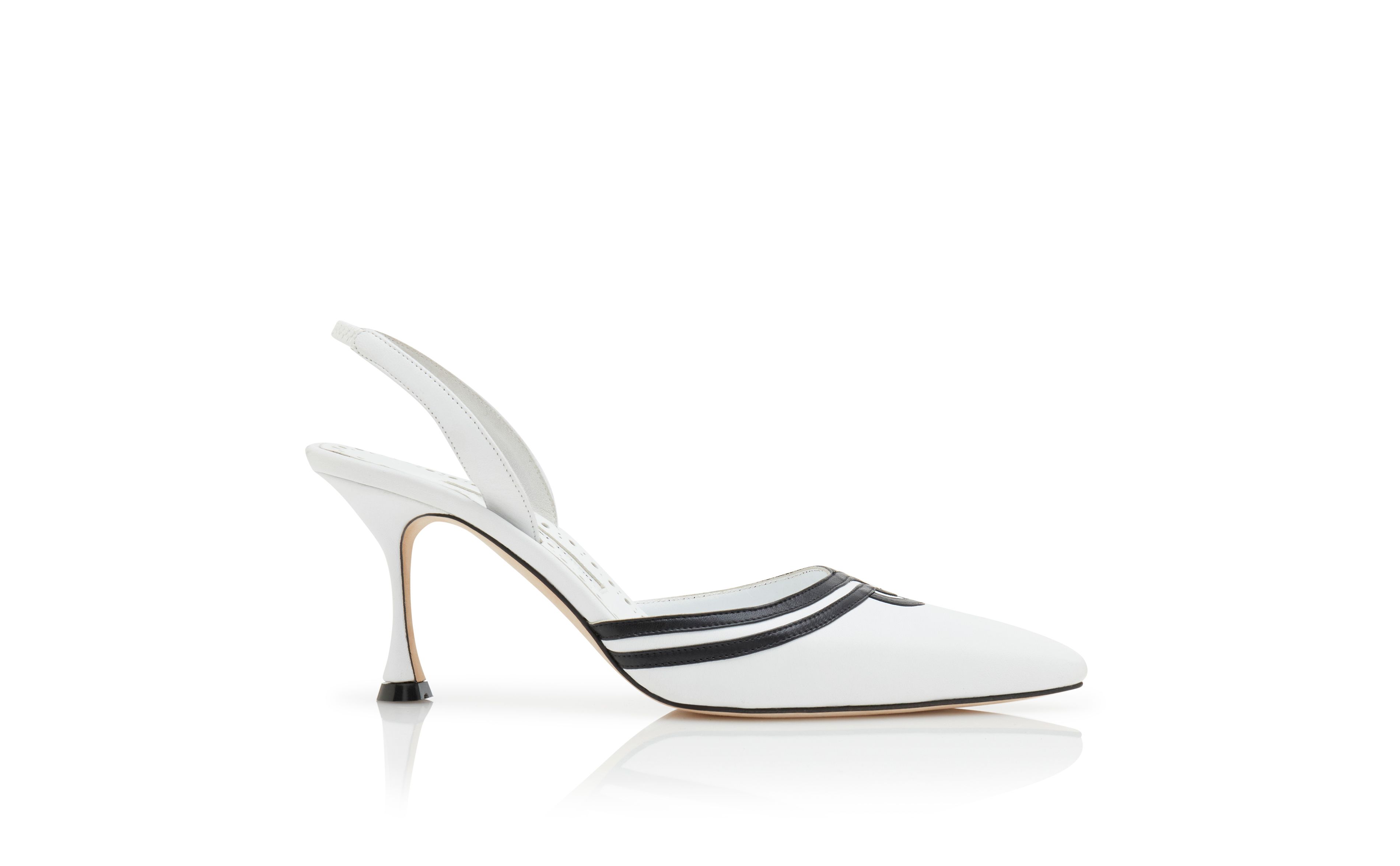 Designer White and Black Nappa Leather Slingback Pumps - Image Side View