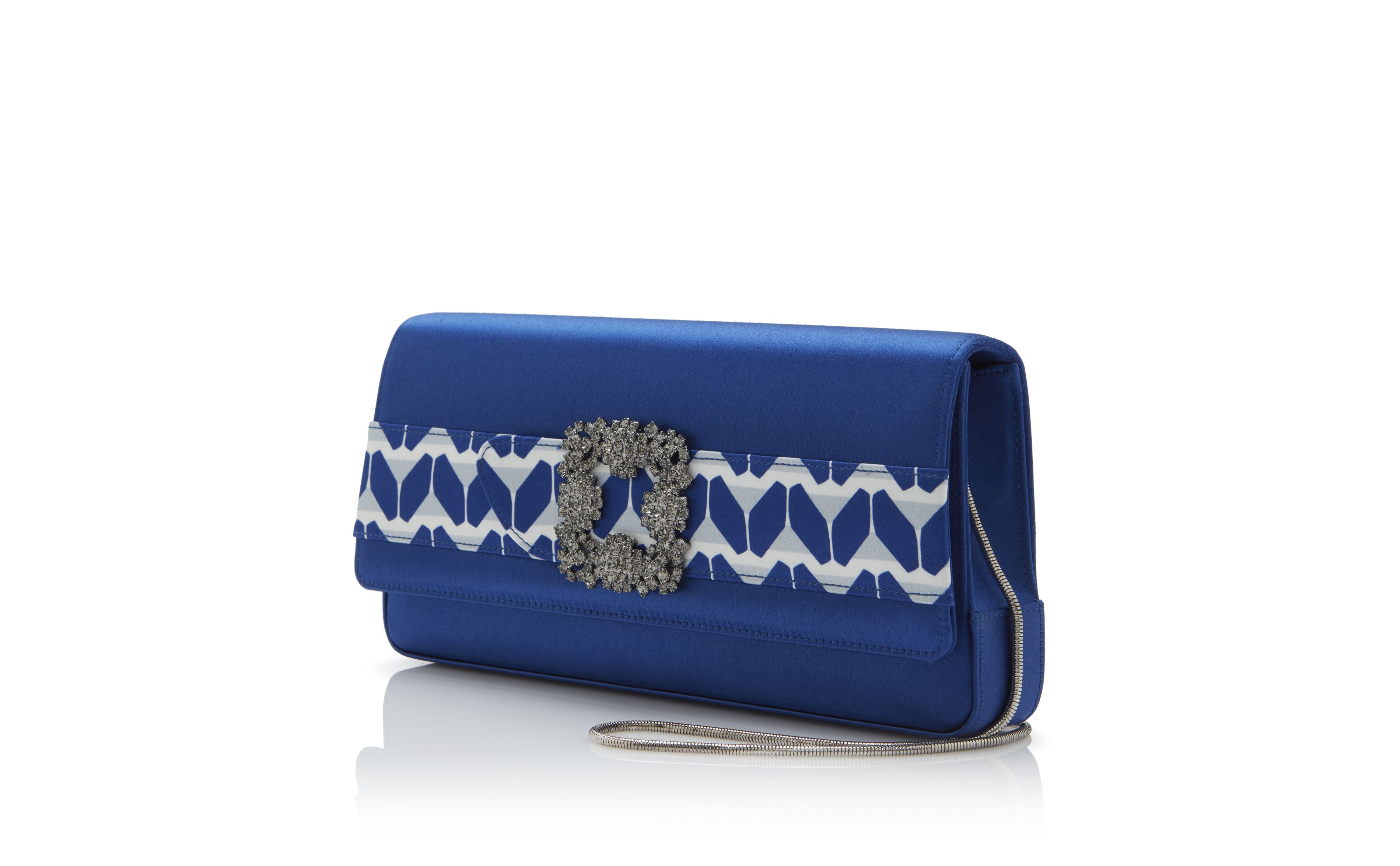 Designer Multicoloured Crepe De Chine Jewel Buckle Clutch - Image 