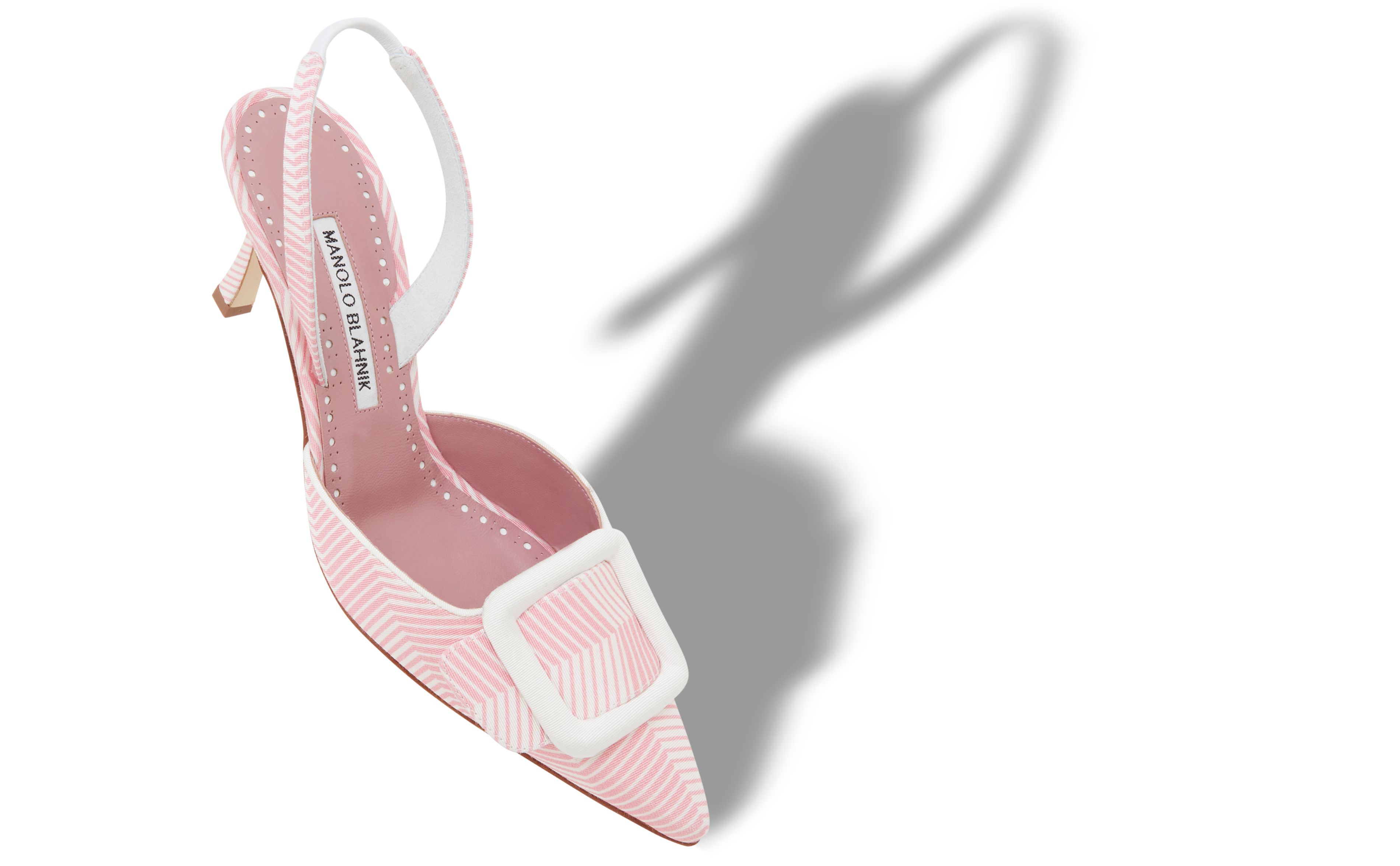 Designer Pink and White Grosgrain Slingback Pumps - Image Main