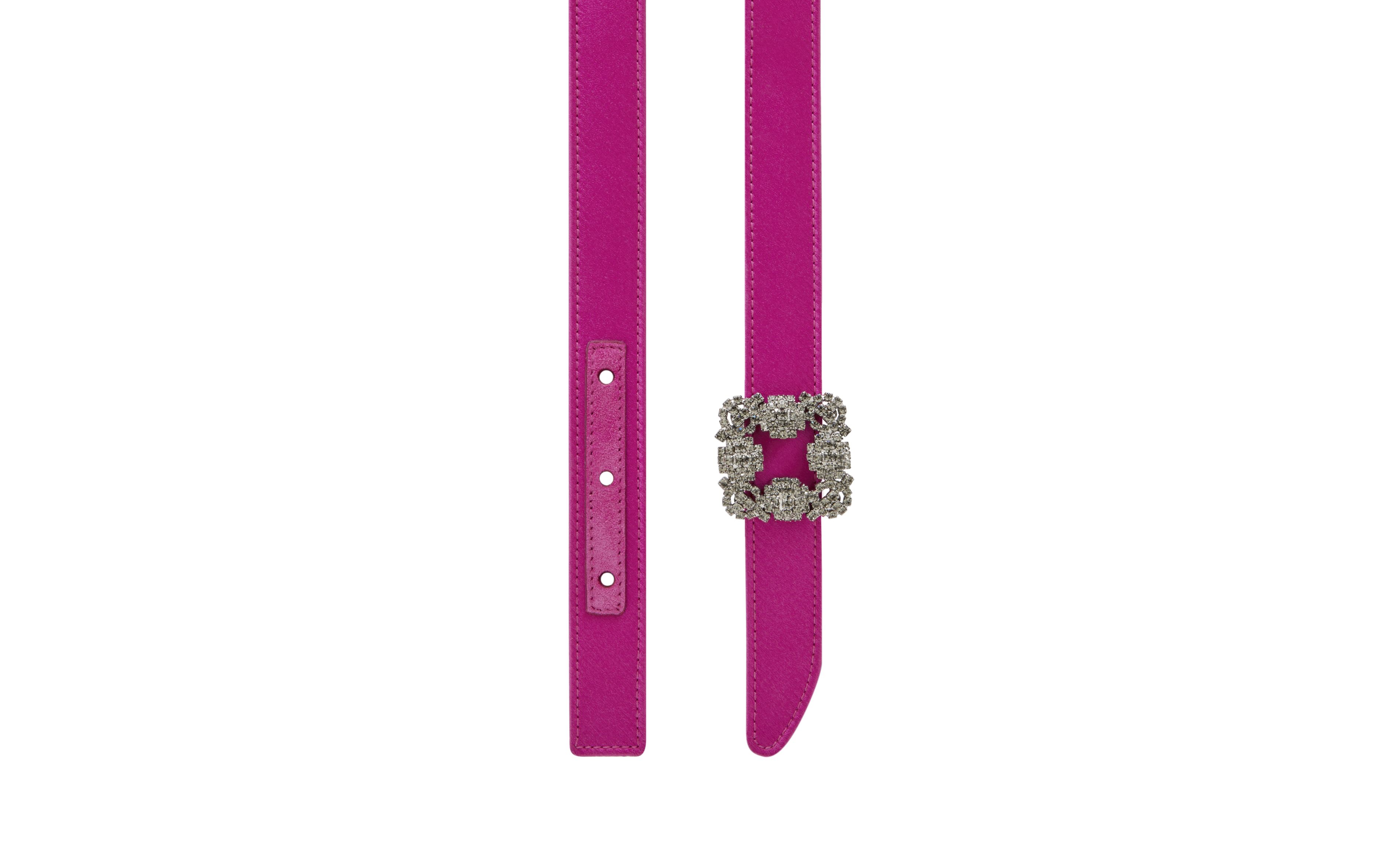 Designer Fuchsia Satin Crystal Buckled Belt - Image 