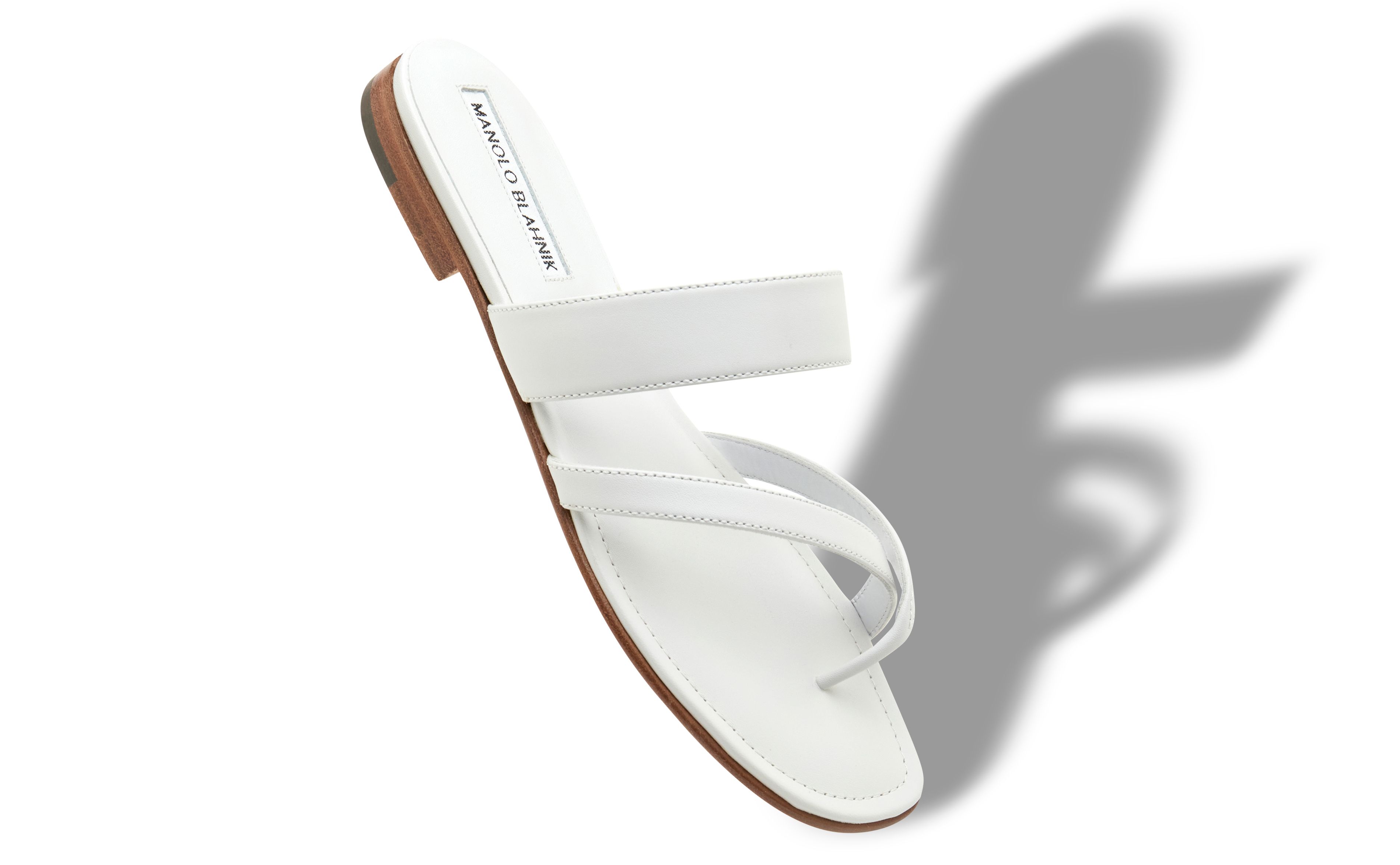 Designer White Calf Leather Flat Sandals - Image Main