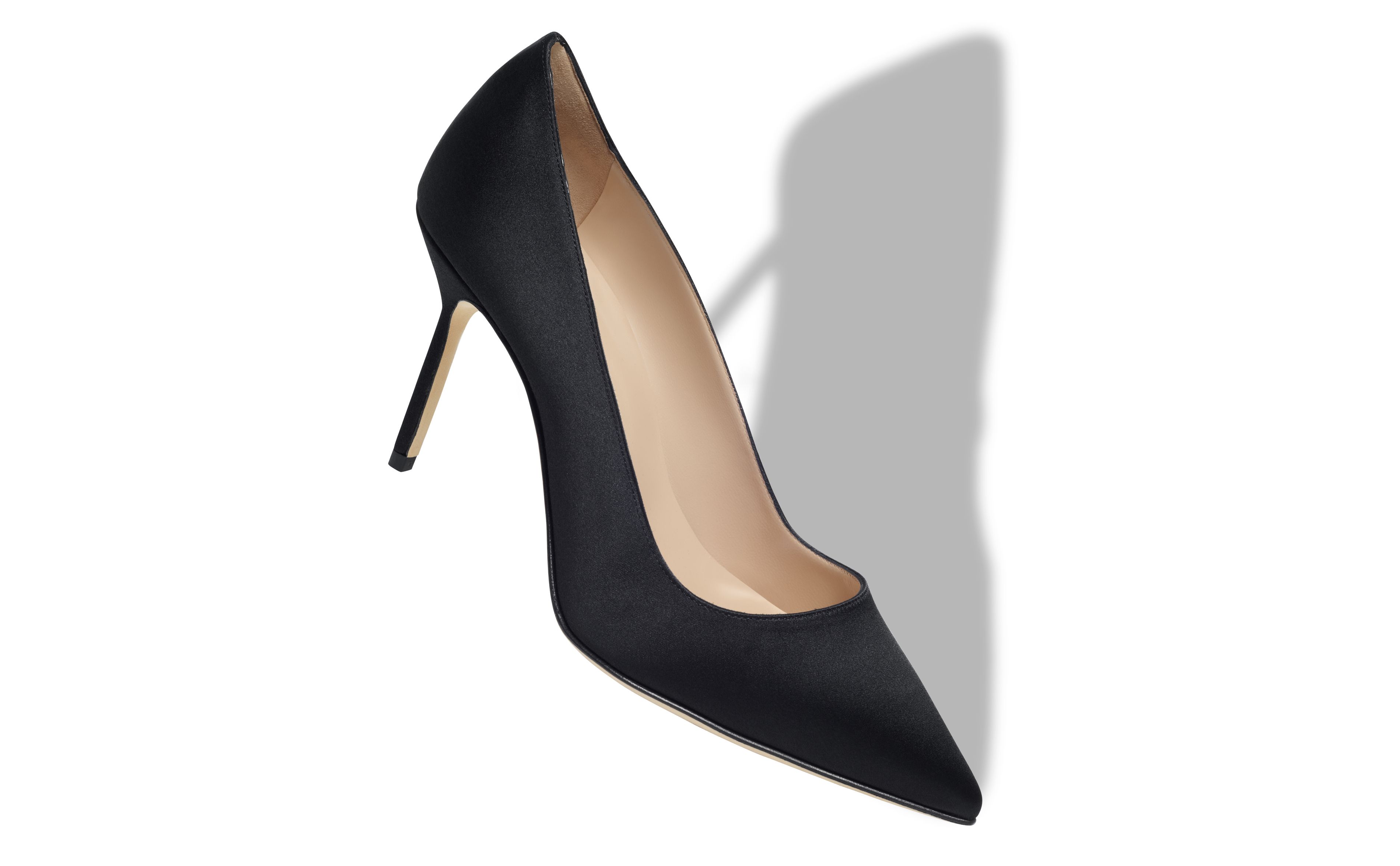 Designer Black Satin Pointed Toe Pumps - Image Main View
