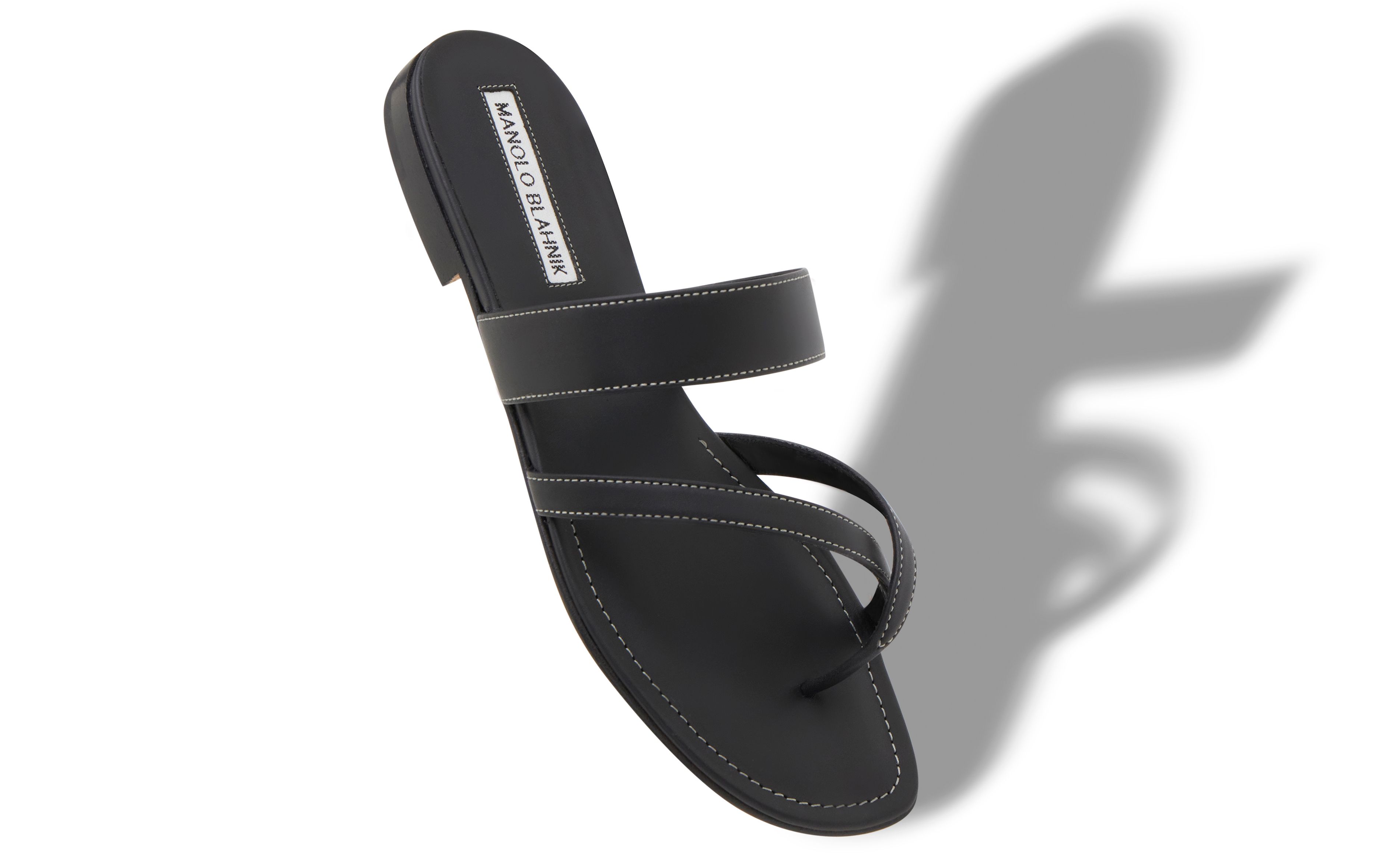 Designer Black Calf Leather Crossover Flat Sandals - Image Main