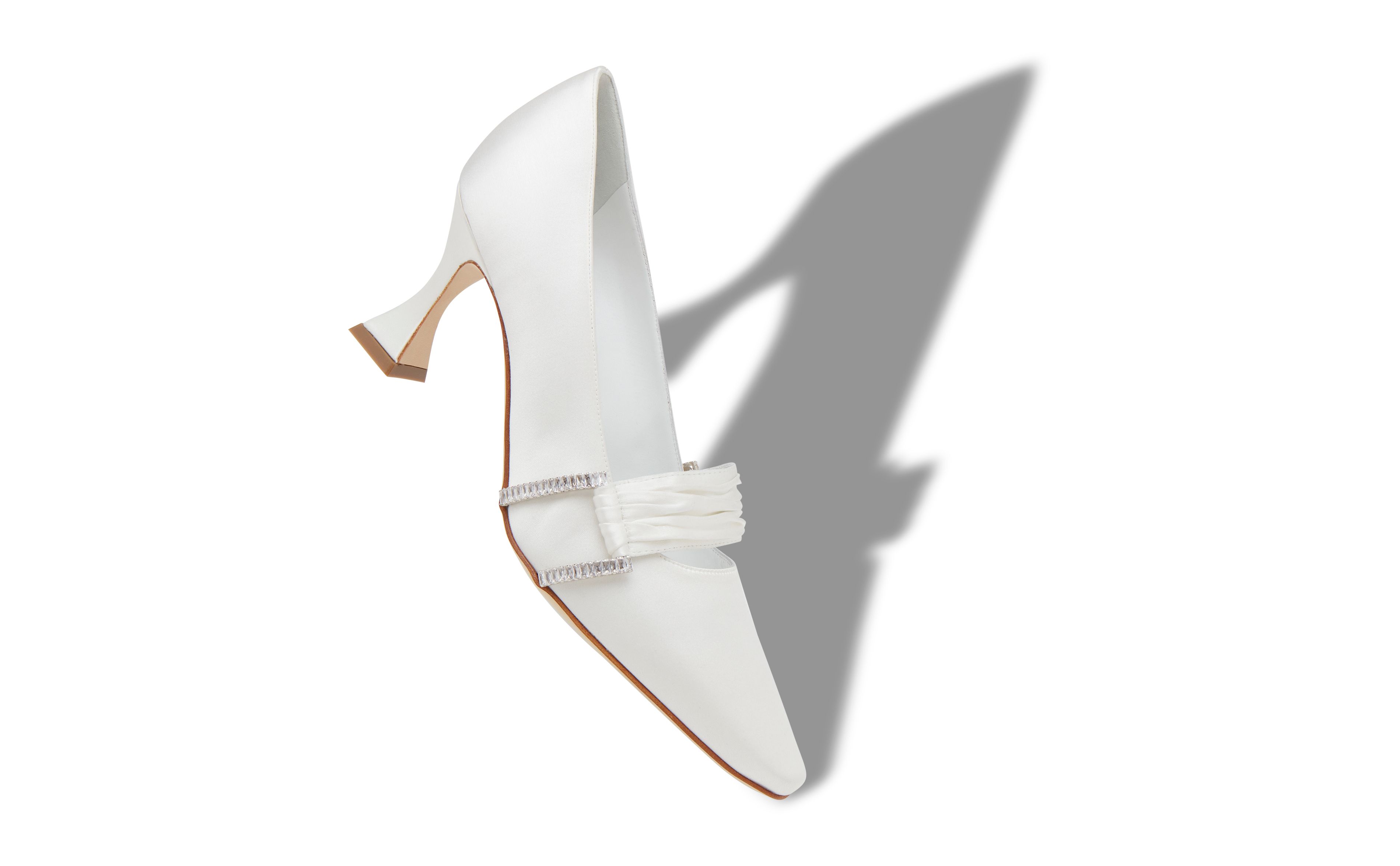Designer White Satin Gathered Detail Pumps - Image Main