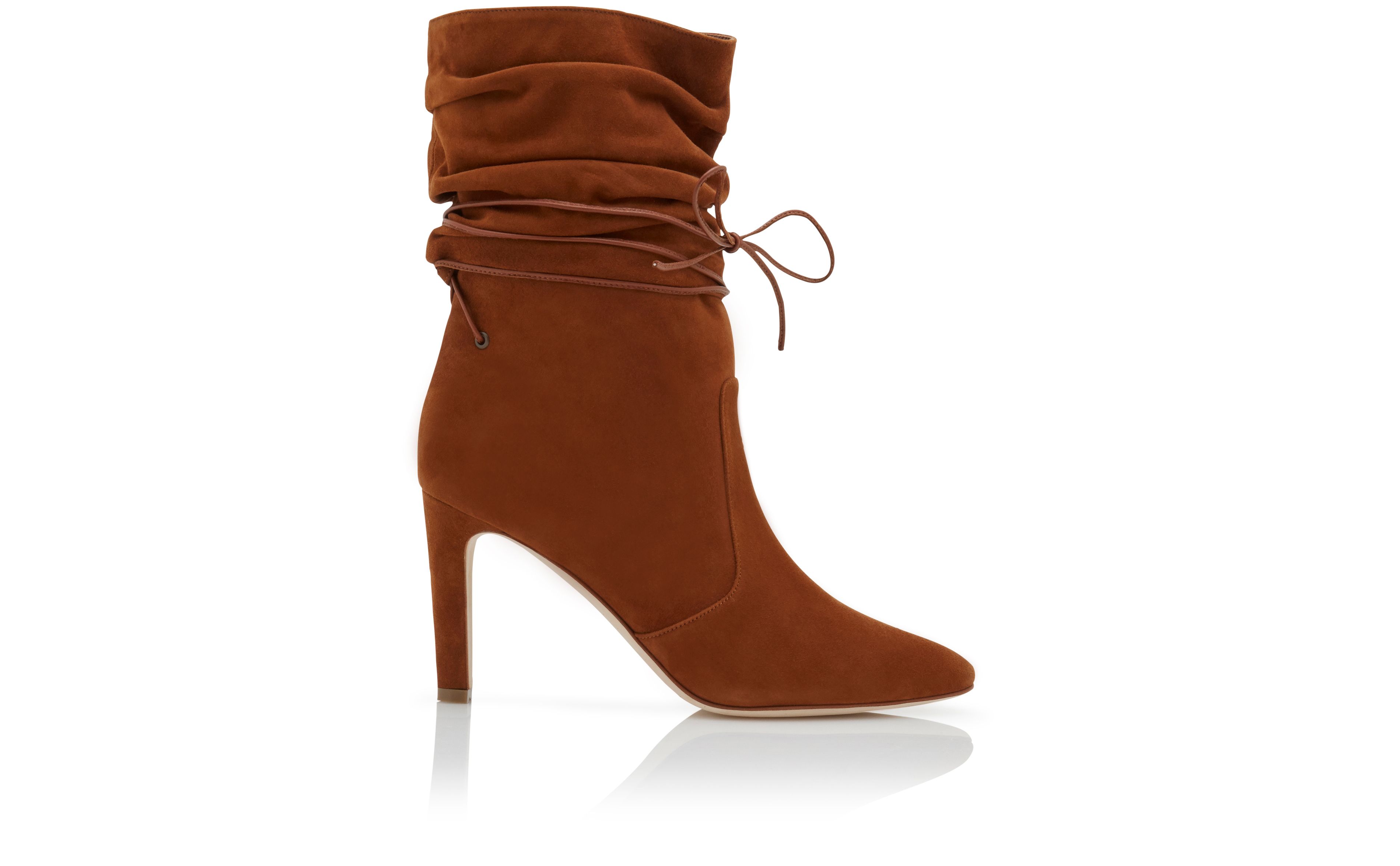 Designer Brown Suede Slouchy Ankle Boots - Image Side View
