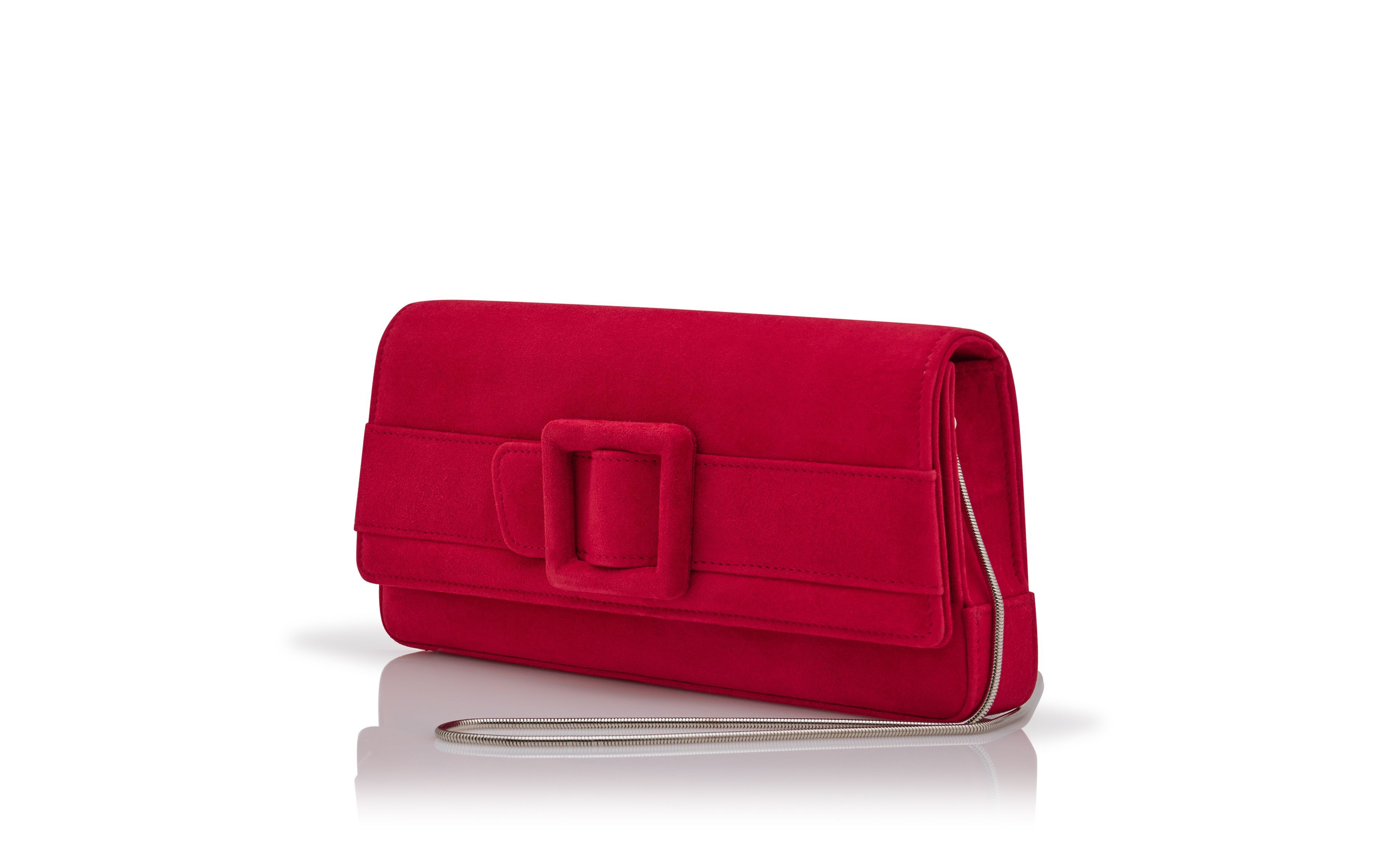 Designer Red Suede Buckle Clutch - Image 