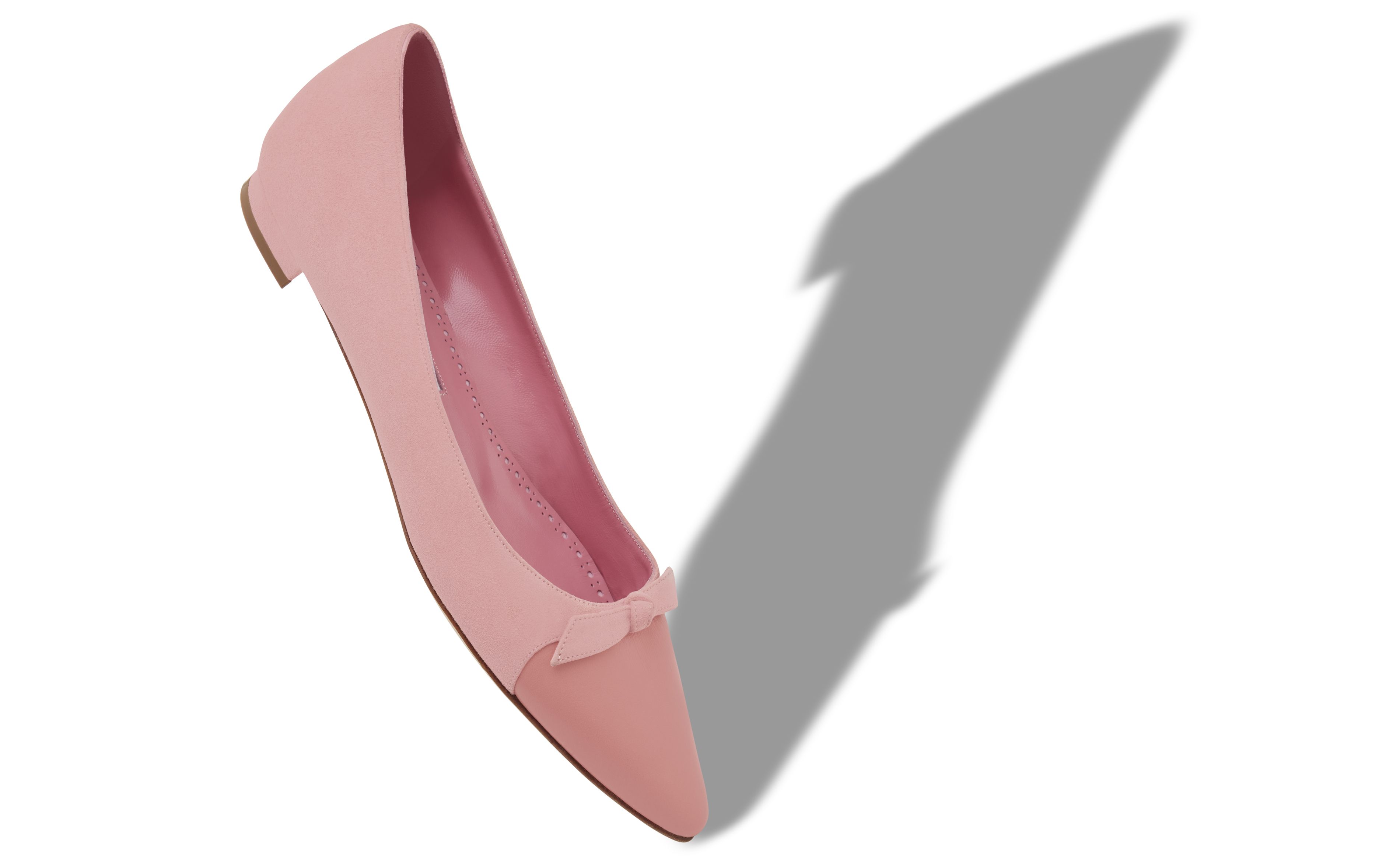 Designer Pink Suede Bow Detail Flat Pumps - Image Main