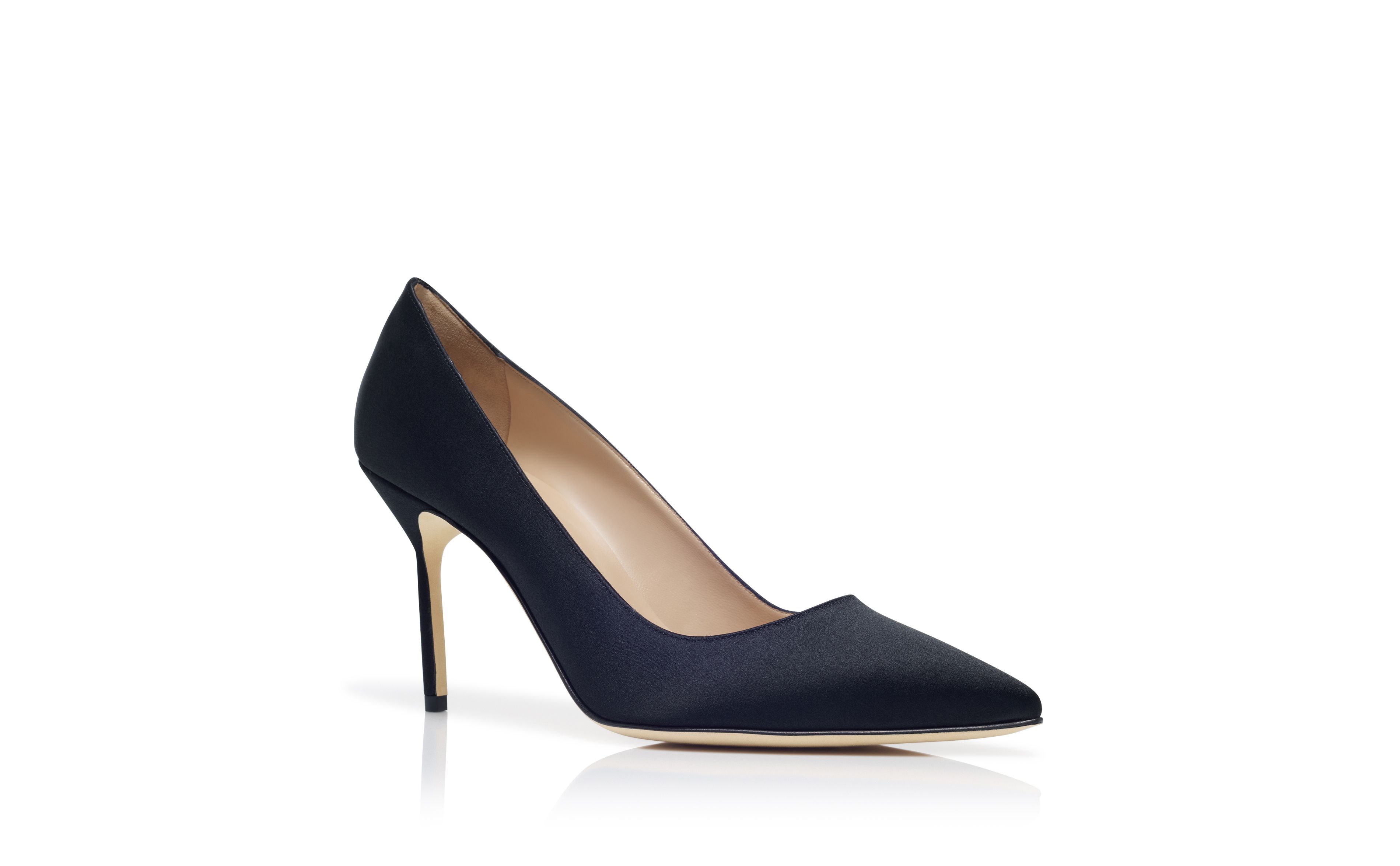 Designer Black Satin Pointed Toe Pumps - Image Upsell View