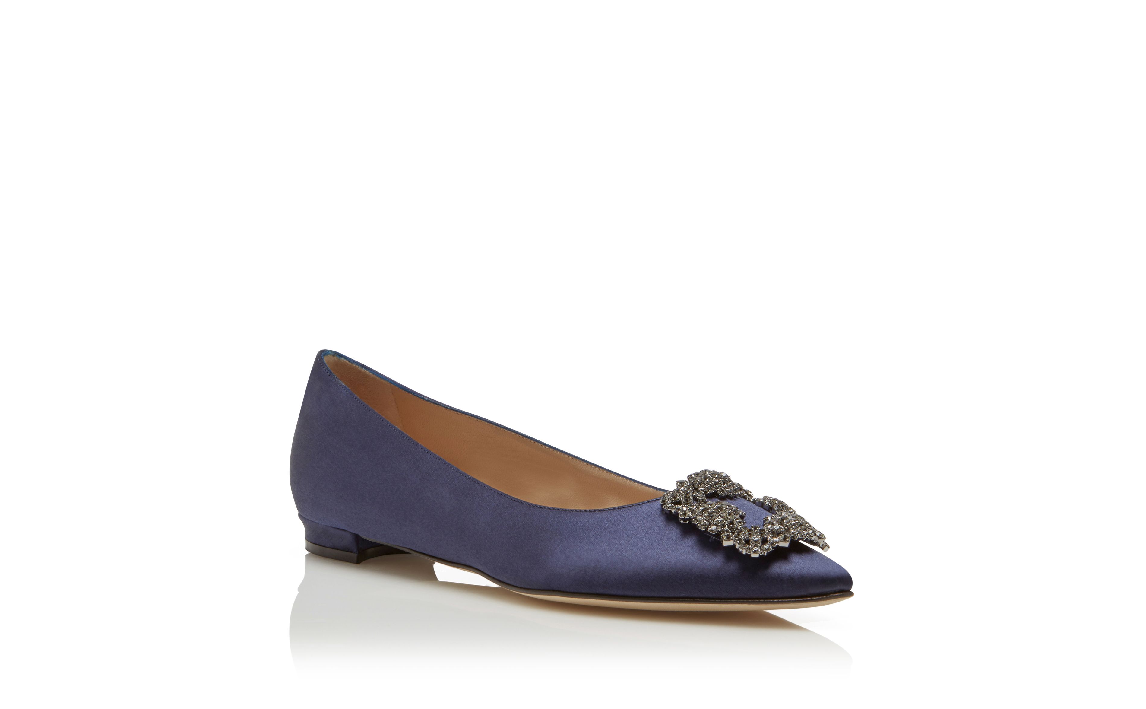 Designer Navy Satin Jewel Buckle Flat Pumps - Image Upsell