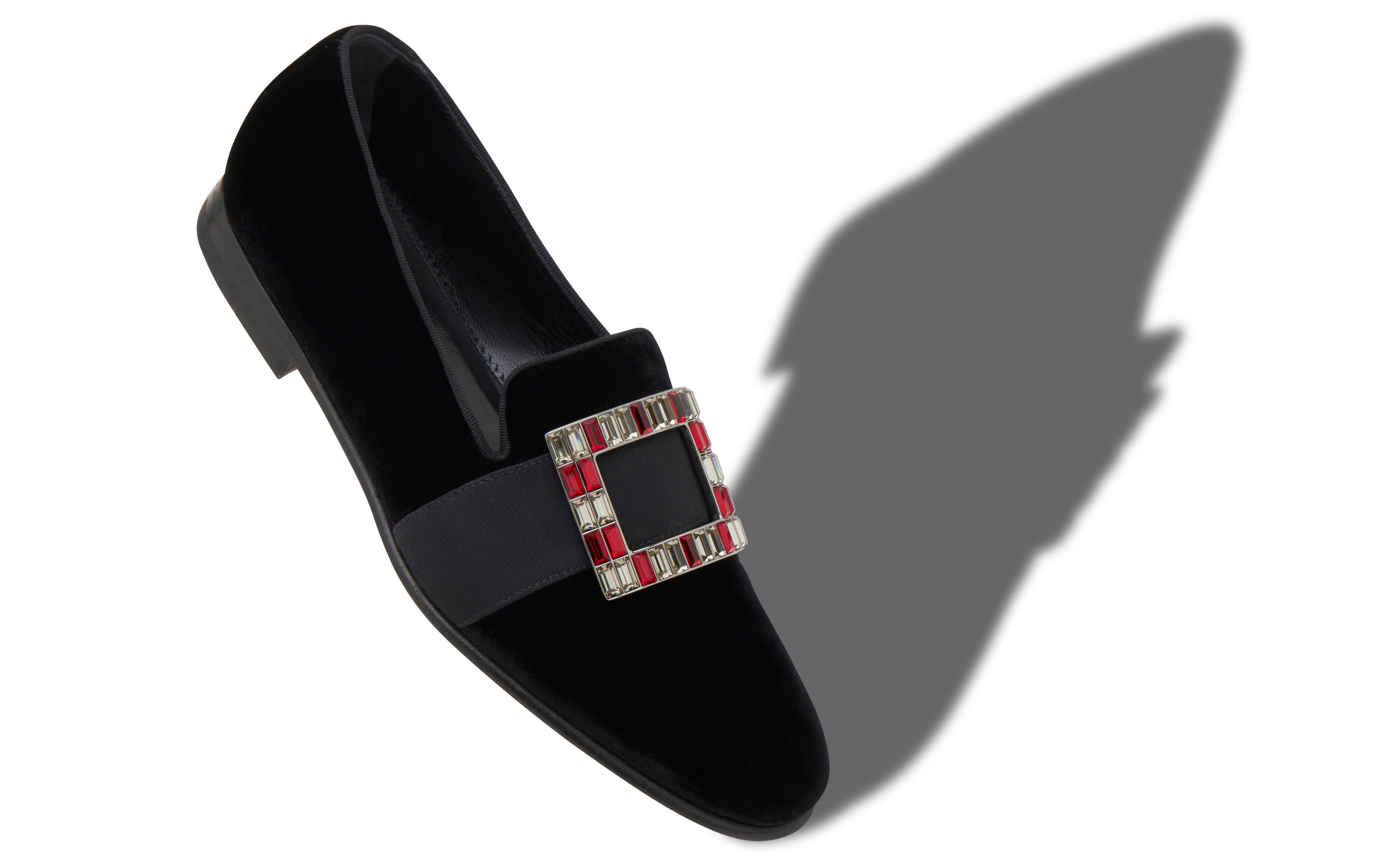 Designer Black Velvet Jewel Buckle Loafers  - Image Main