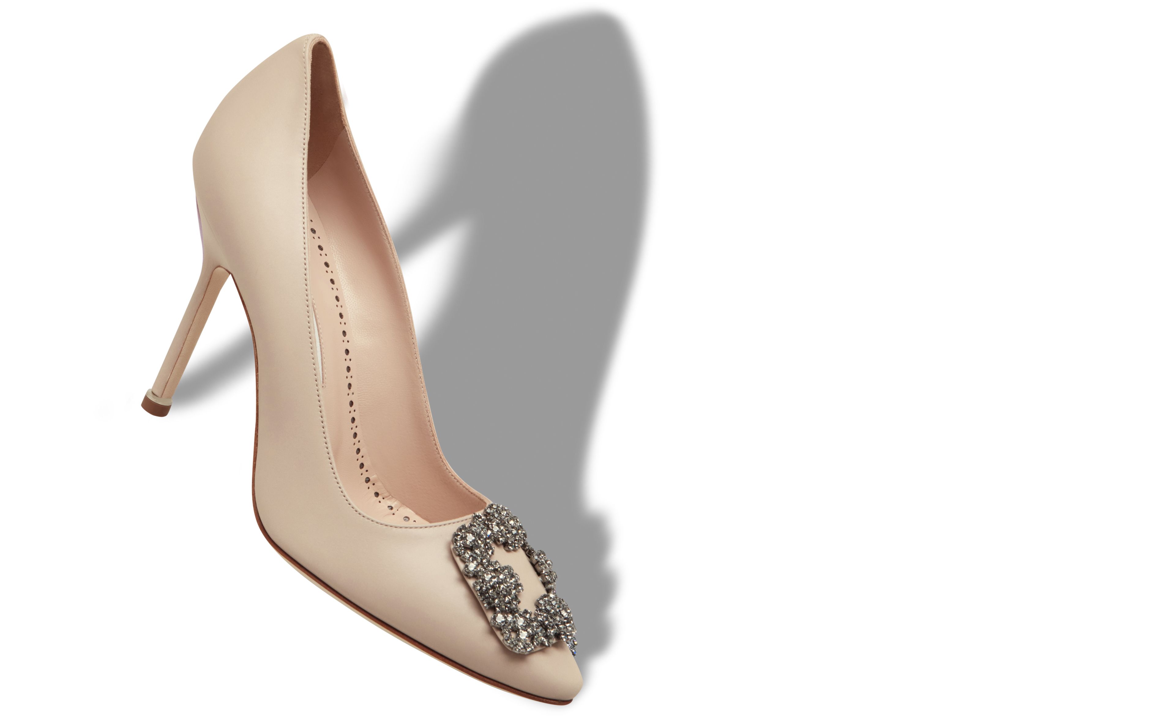 Designer Light Beige Calf Leather Jewel Buckle Pumps - Image small_image