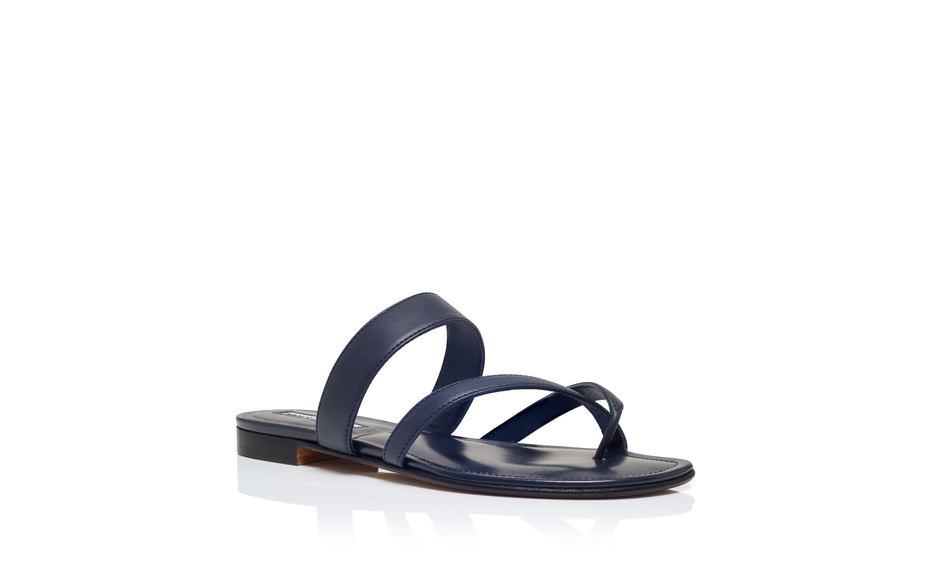 Designer Navy Nappa Leather Flat Sandals - Image Upsell View